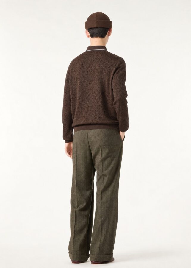 Brown Geometric Long-sleeve Polo — alternate view