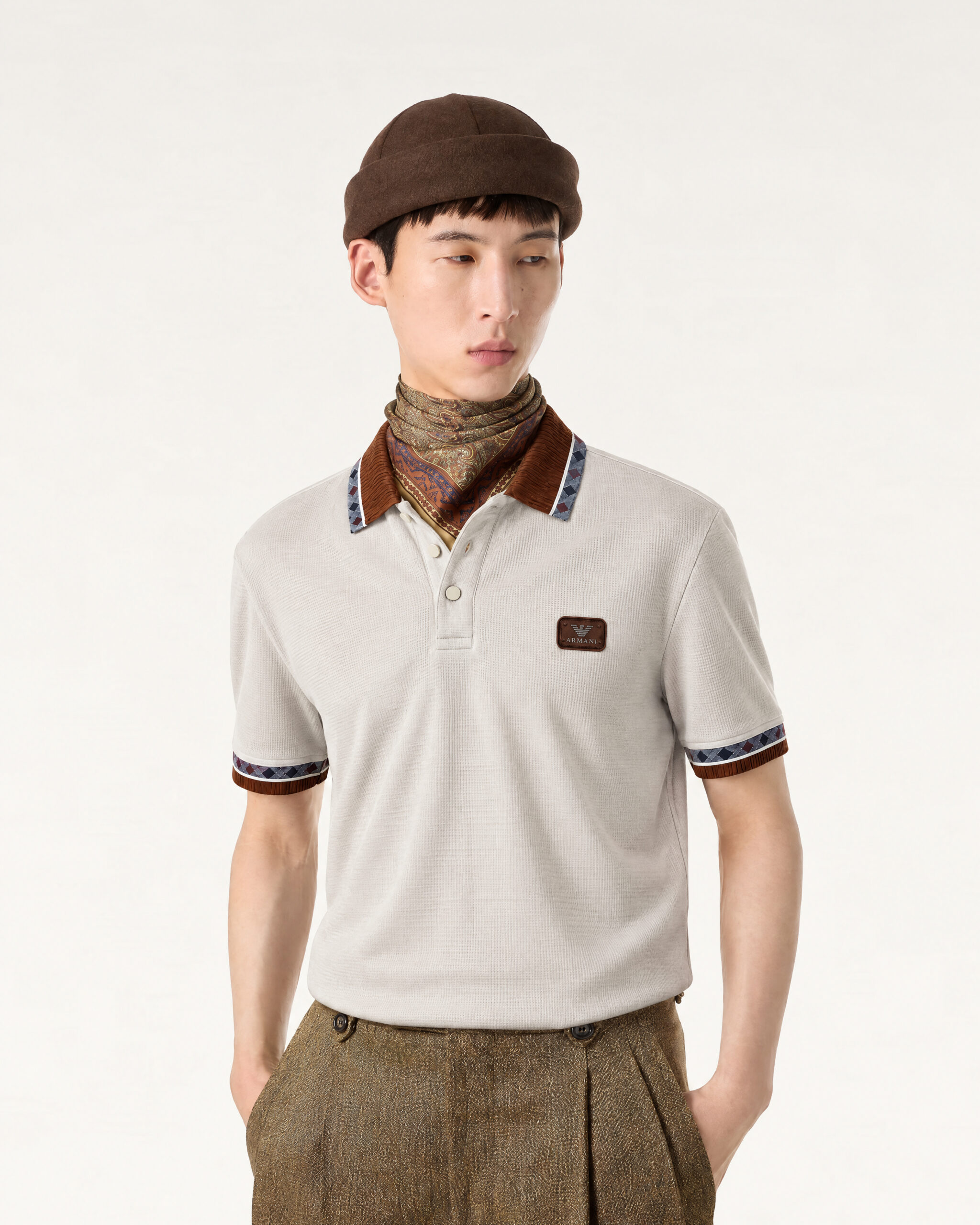 Armani Gray Polo with Contrast Collar