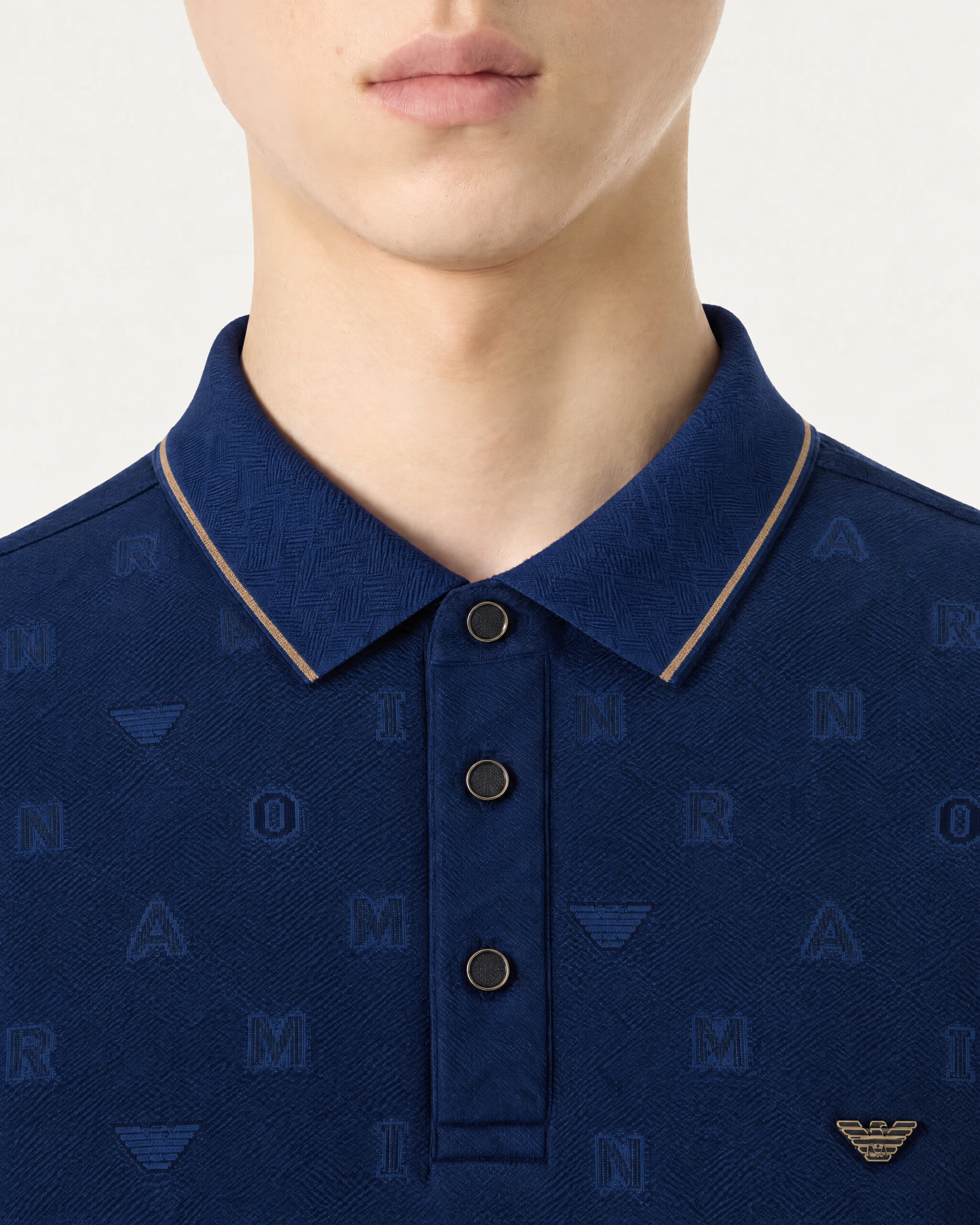 Armani Dark Blue Long Sleeve Jacquard Knit Polo — alternate view