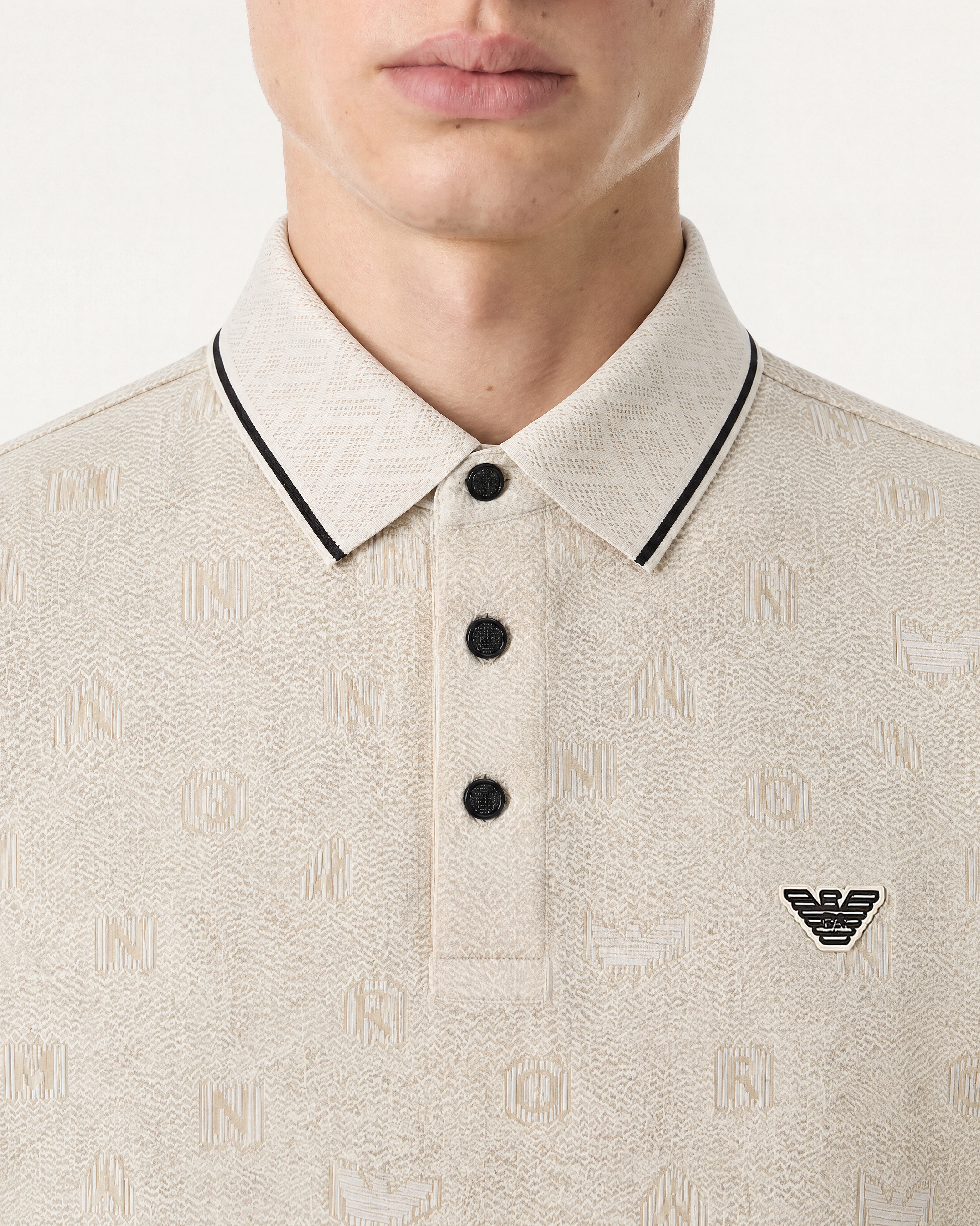 Armani White Long Sleeve Jacquard Knit Polo — alternate view