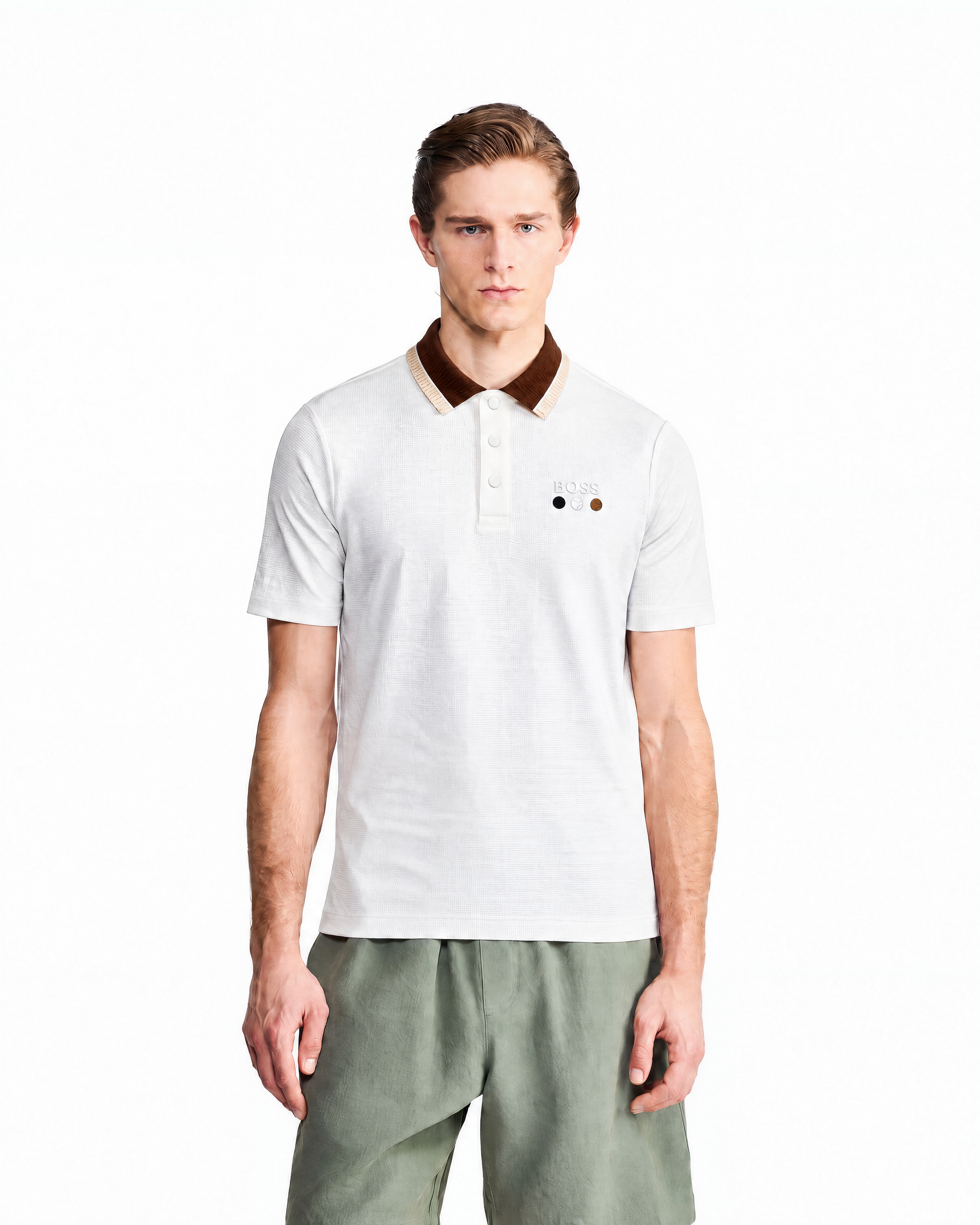 Hugo BOSS White Knit Polo with Contrast Collar