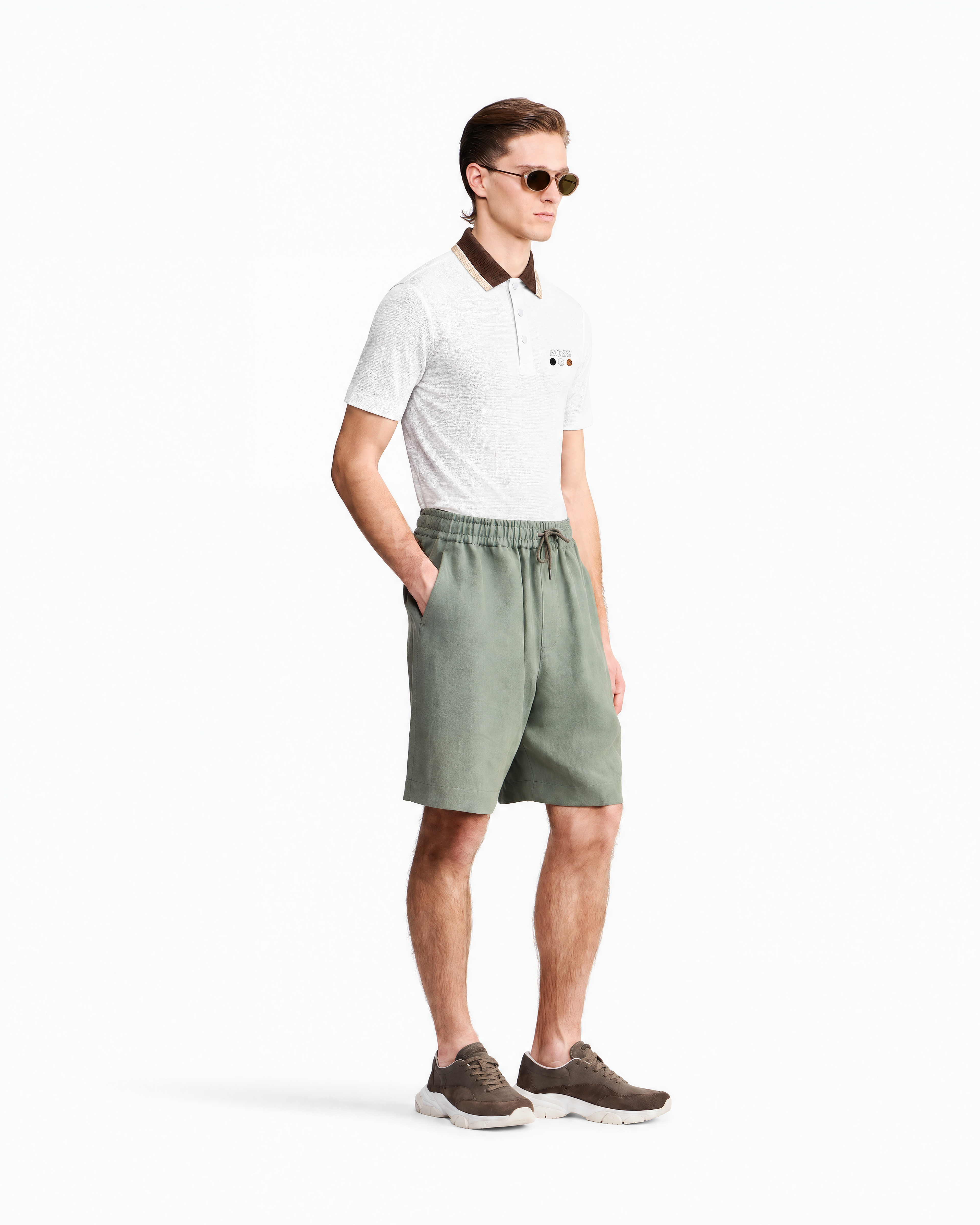 Hugo BOSS White Knit Polo with Contrast Collar — alternate view