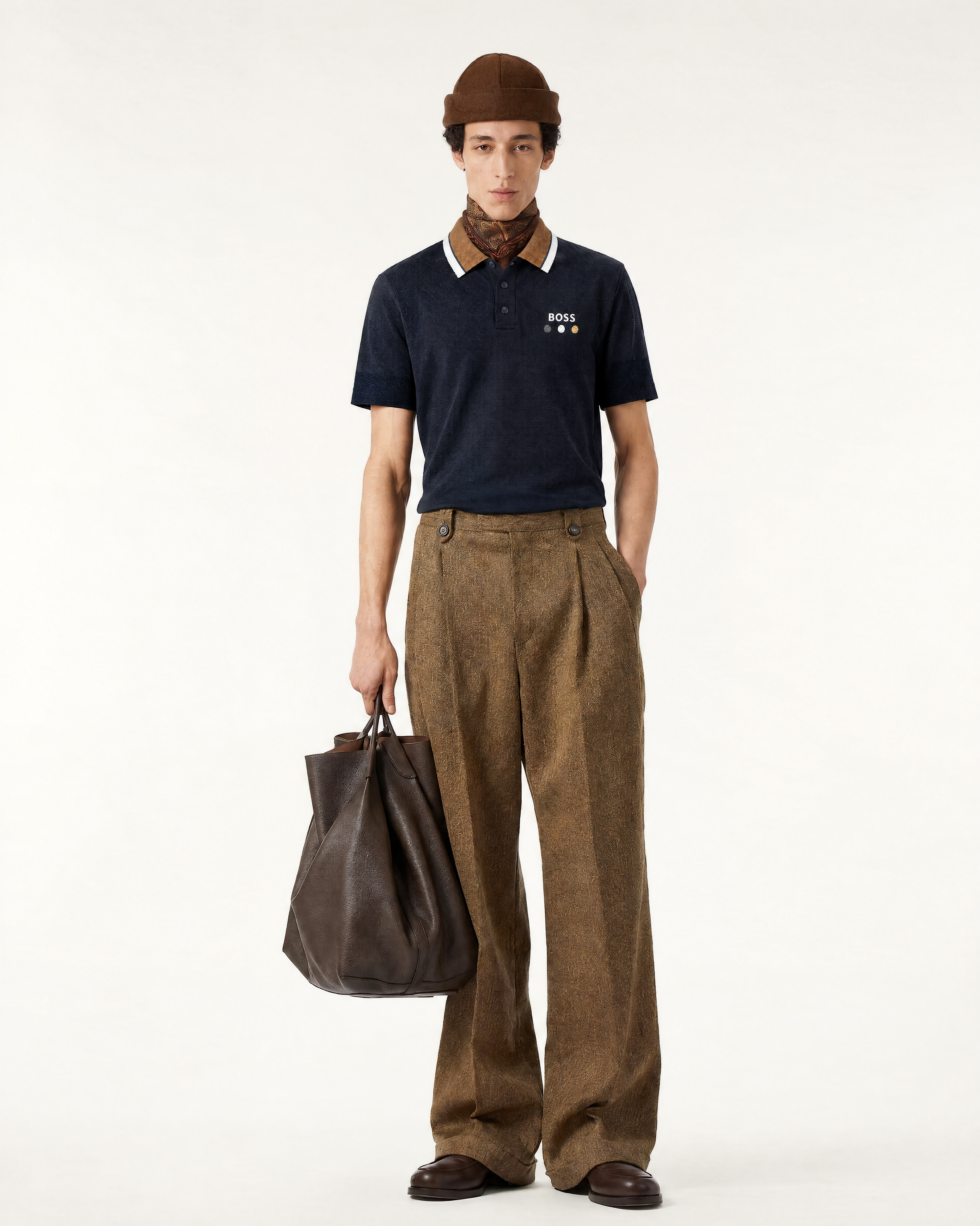 Hugo BOSS Navy Knit Polo with Contrast Collar