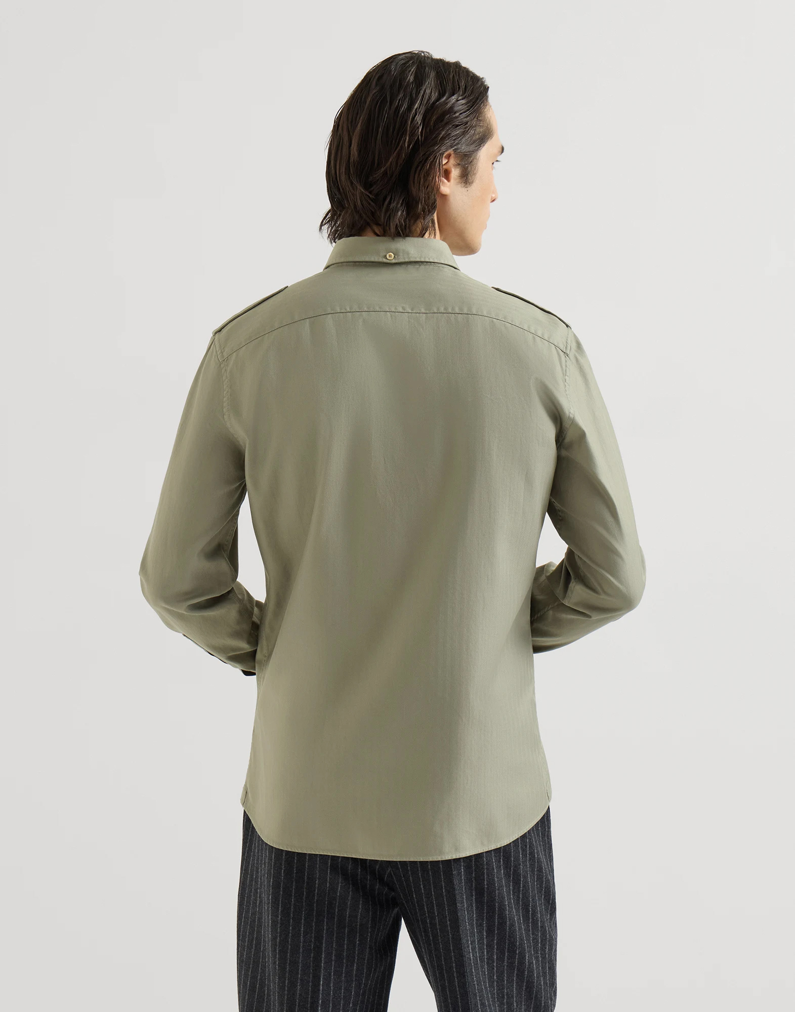 Brunello Cucinelli Long-Sleeve Military-Style Shirt with Two Pockets — alternate view