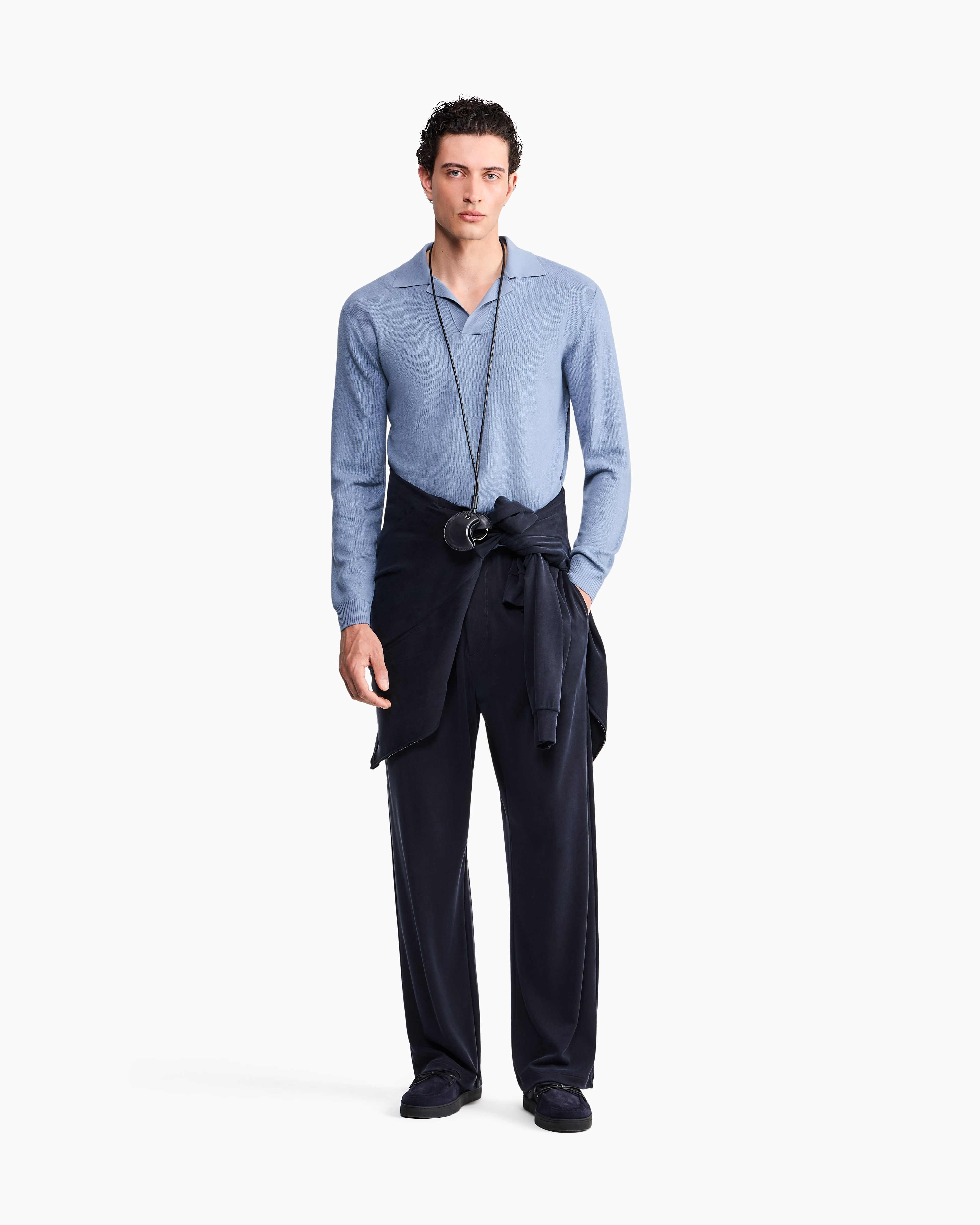 Giorgio Armani Long-Sleeve Knitted Polo — alternate view