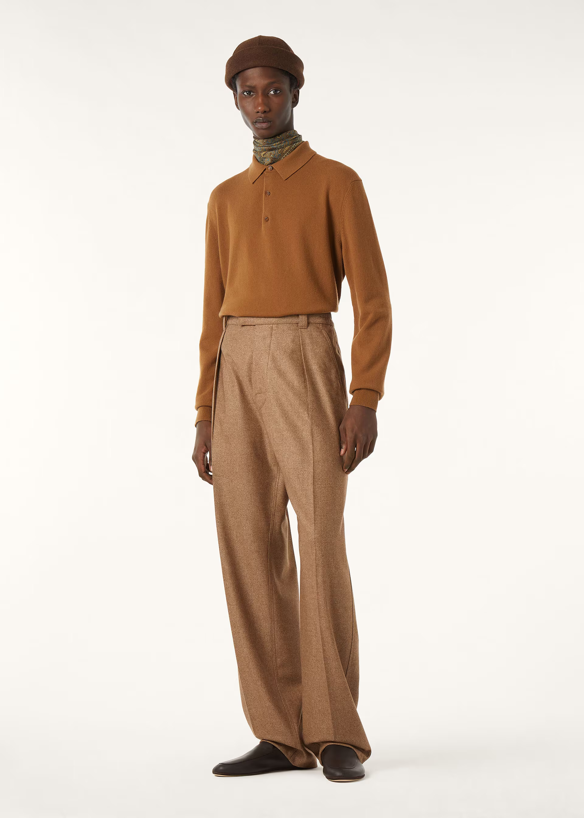 Loro Piana Orange Long-Sleeve Knitted Polo