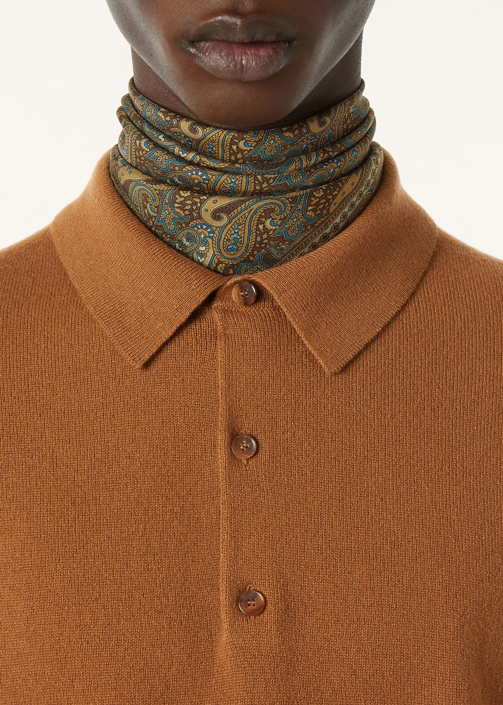 Loro Piana Orange Long-Sleeve Knitted Polo — alternate view