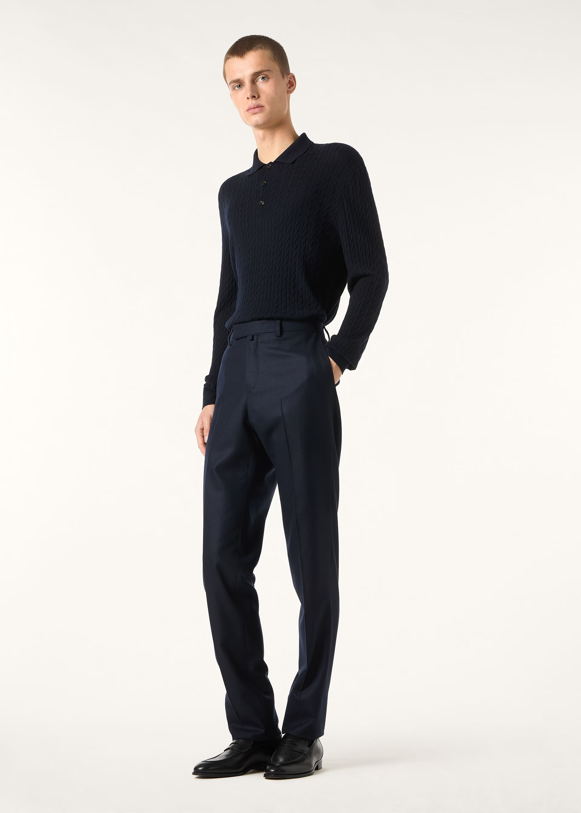 Loro Piana Navy Long-Sleeve Knitted Polo Sweater