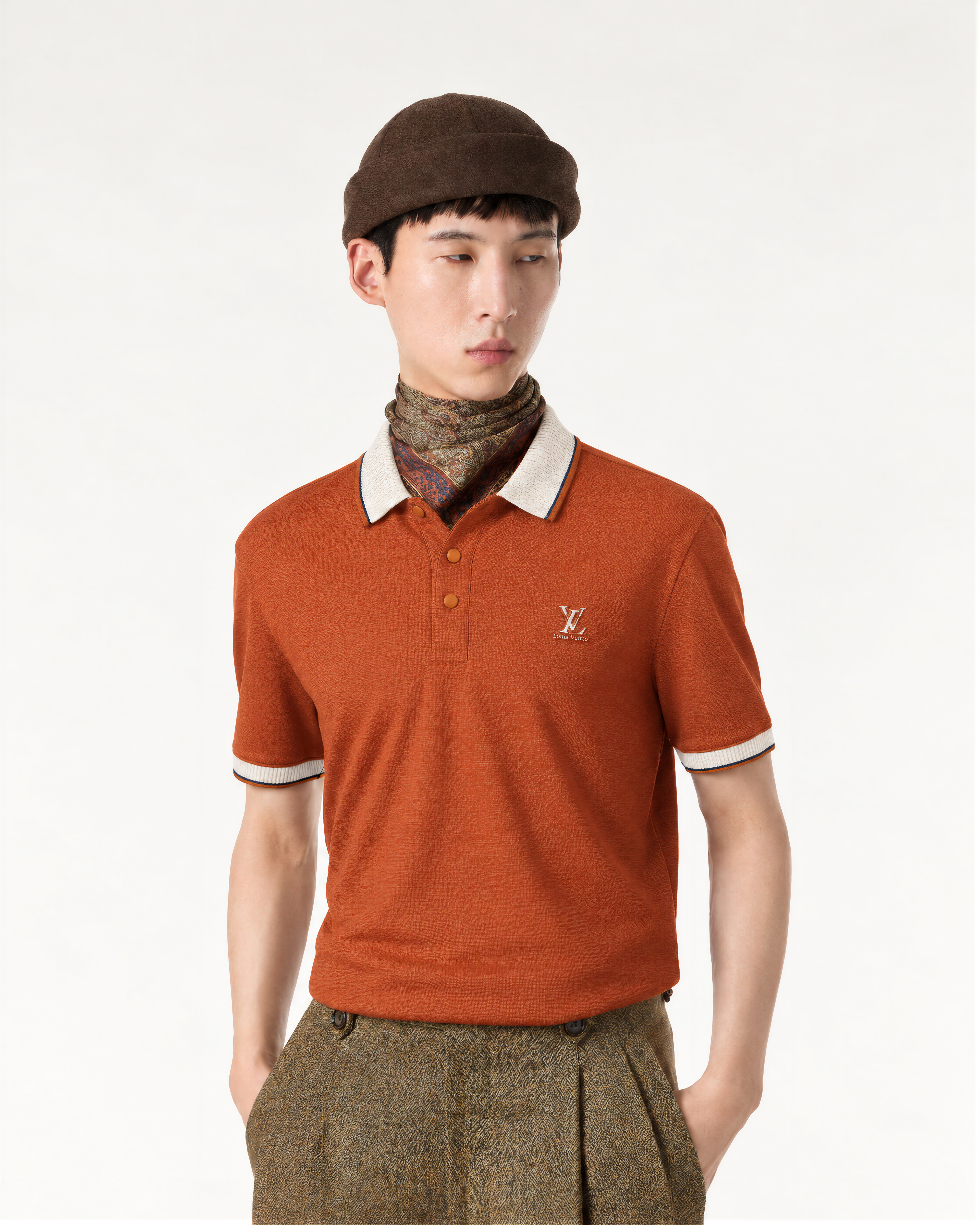 LV Orange Polo with Contrast Collar