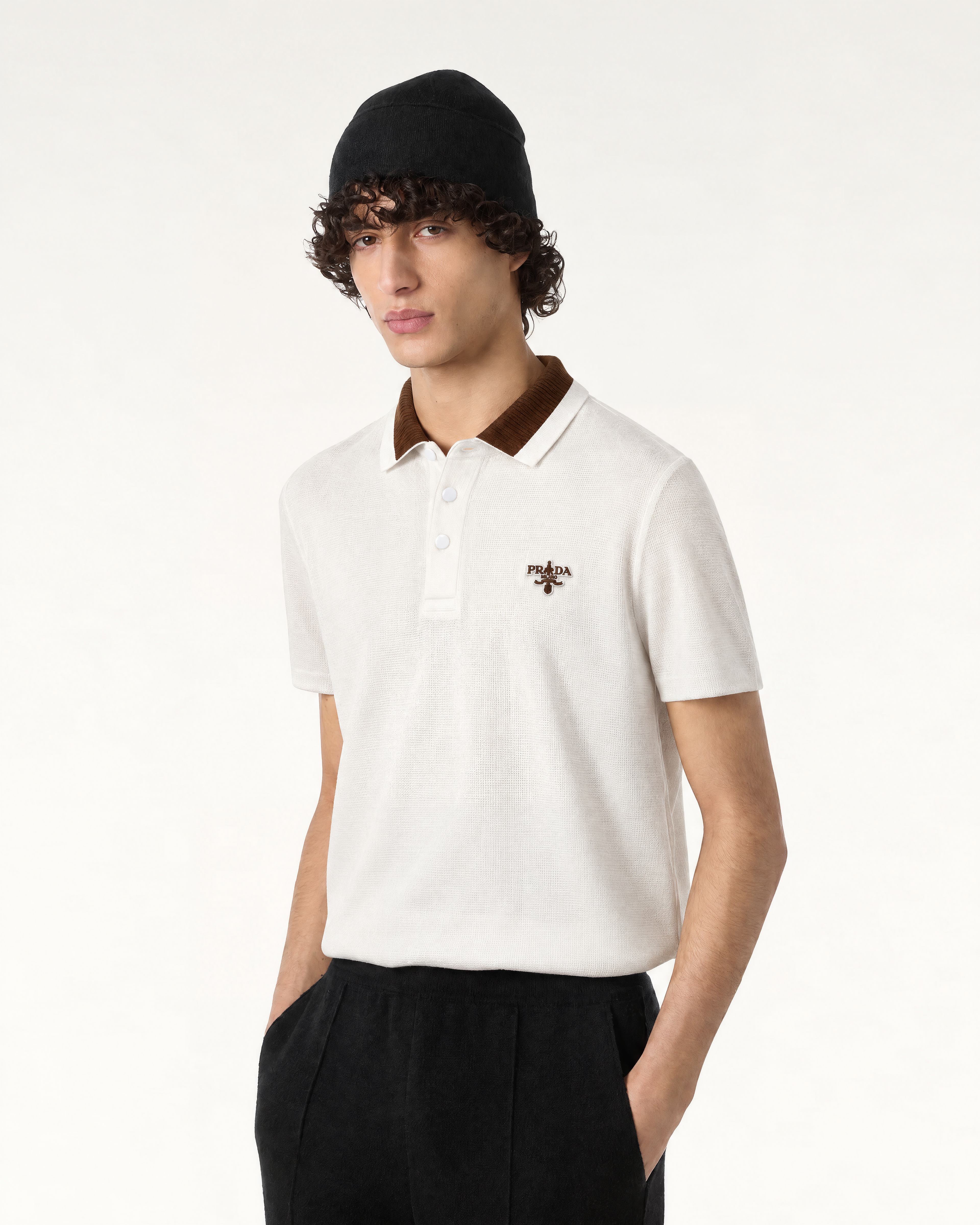 Prada White Polo with Contrast Collar