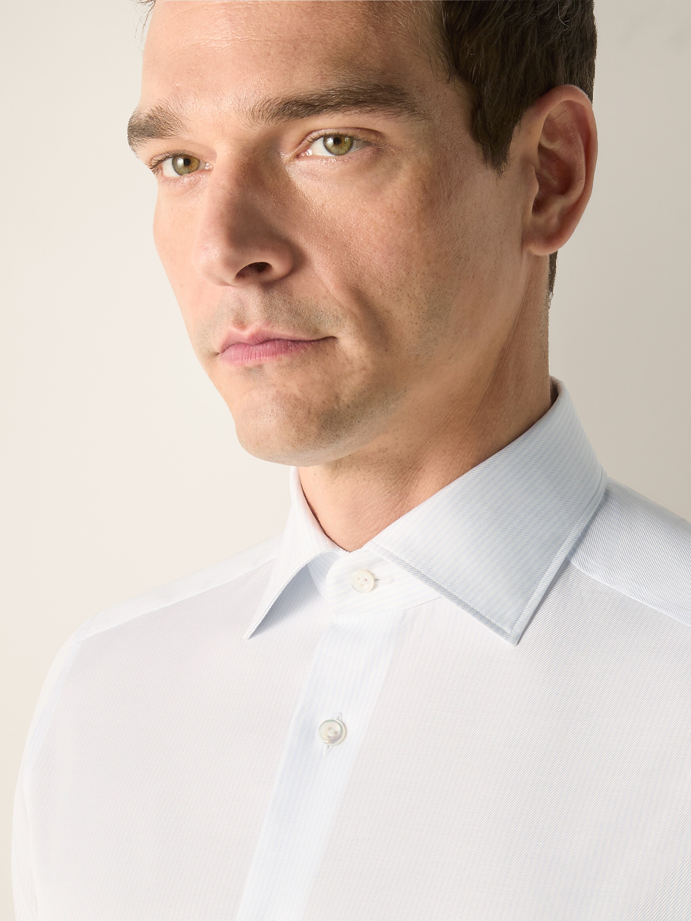 White and Light Blue Striped Cotton Shirt — alternate view