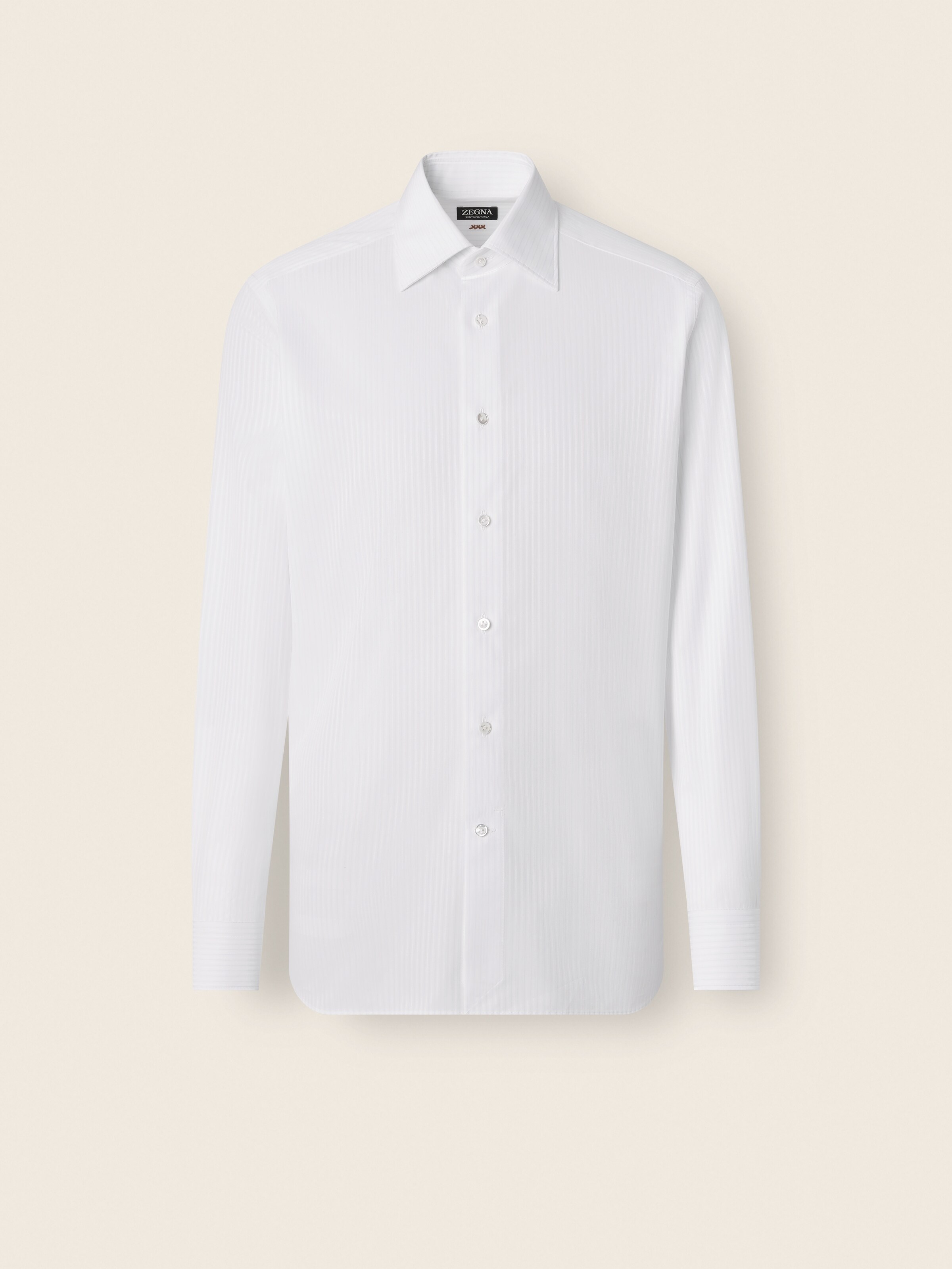 White and Light Blue Structured Striped Cotton Shirt