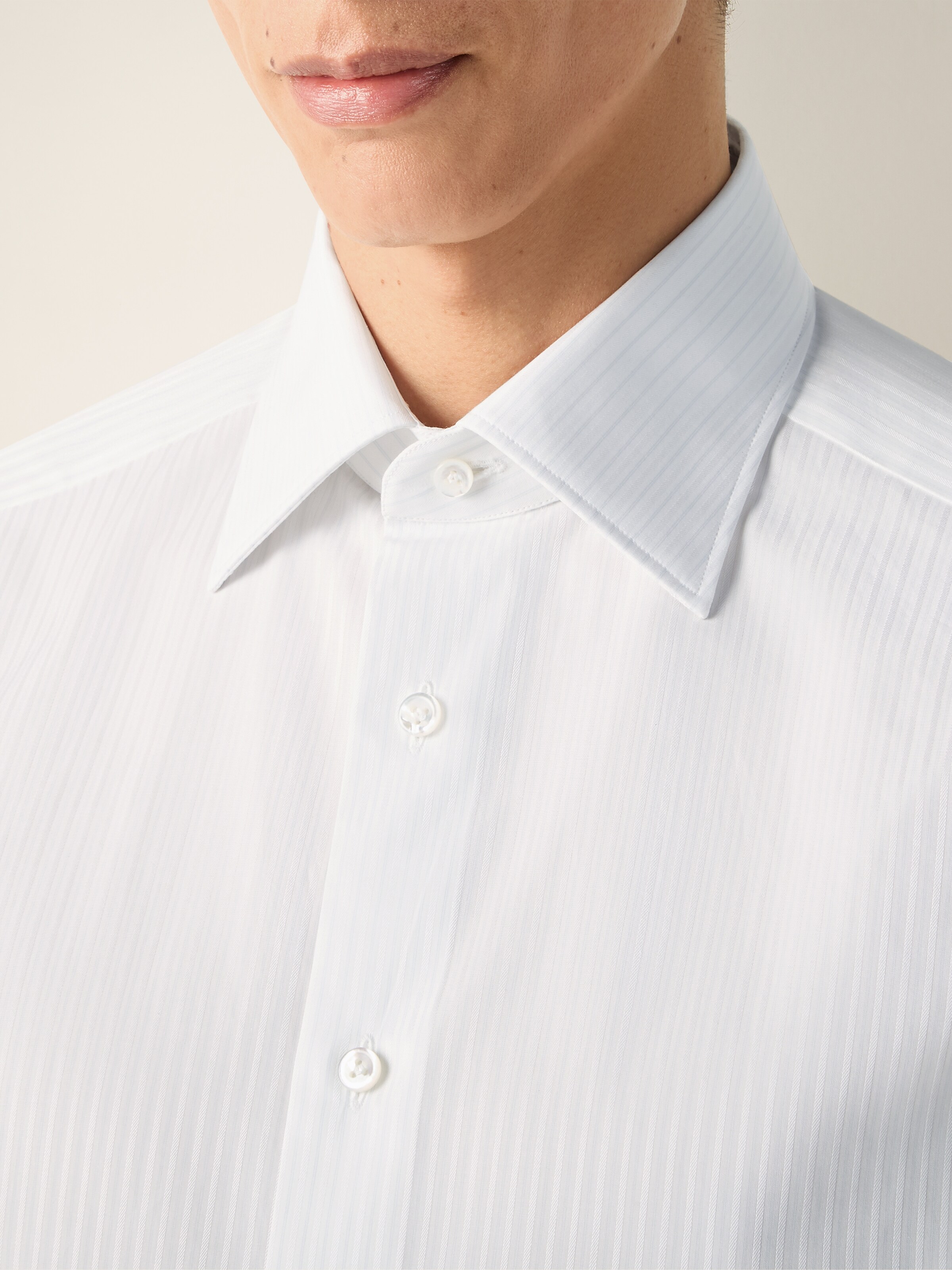 White and Light Blue Structured Striped Cotton Shirt — alternate view