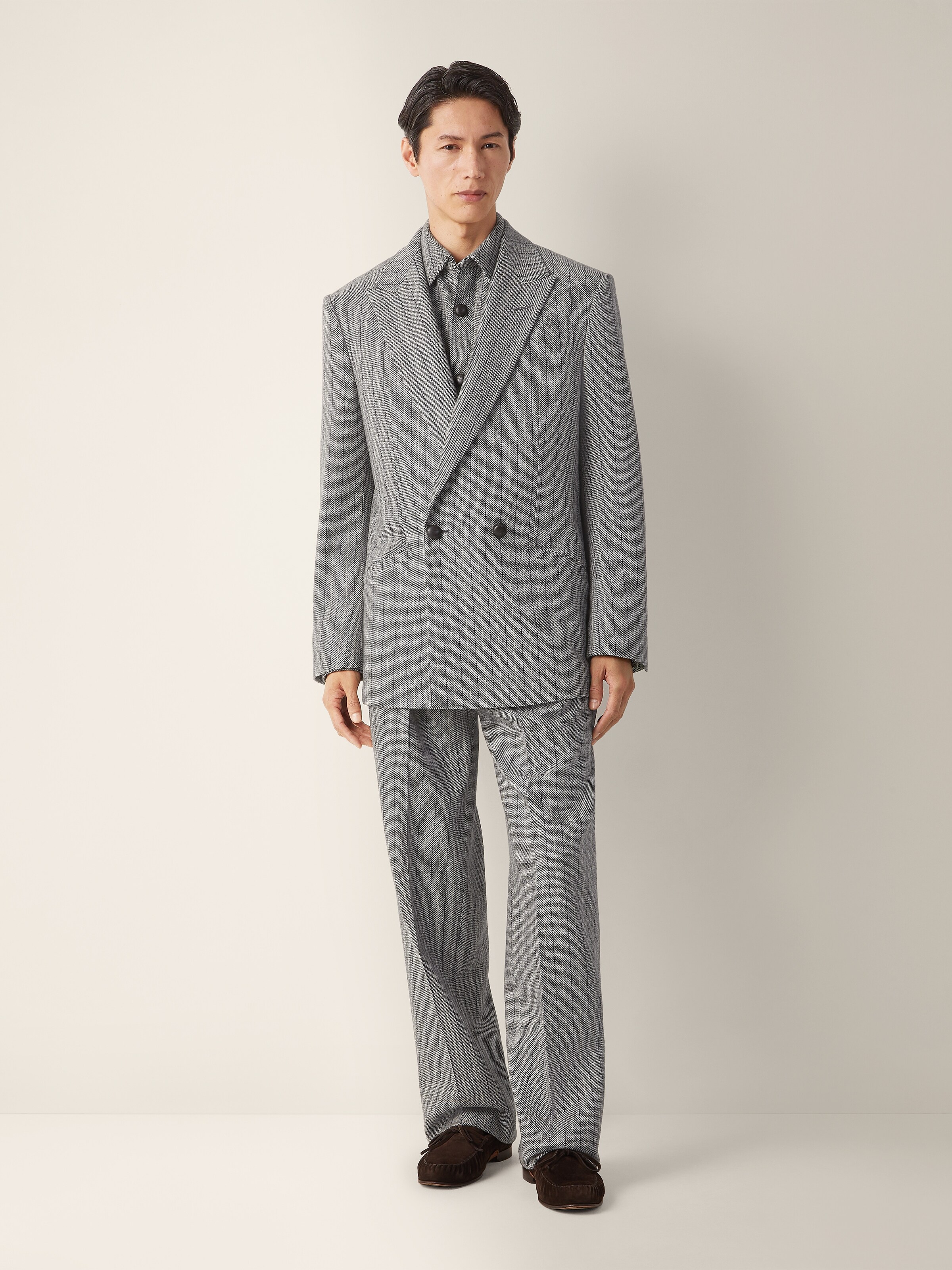 Grey Pinstriped Trofeo Selection Wool Shirt — alternate view