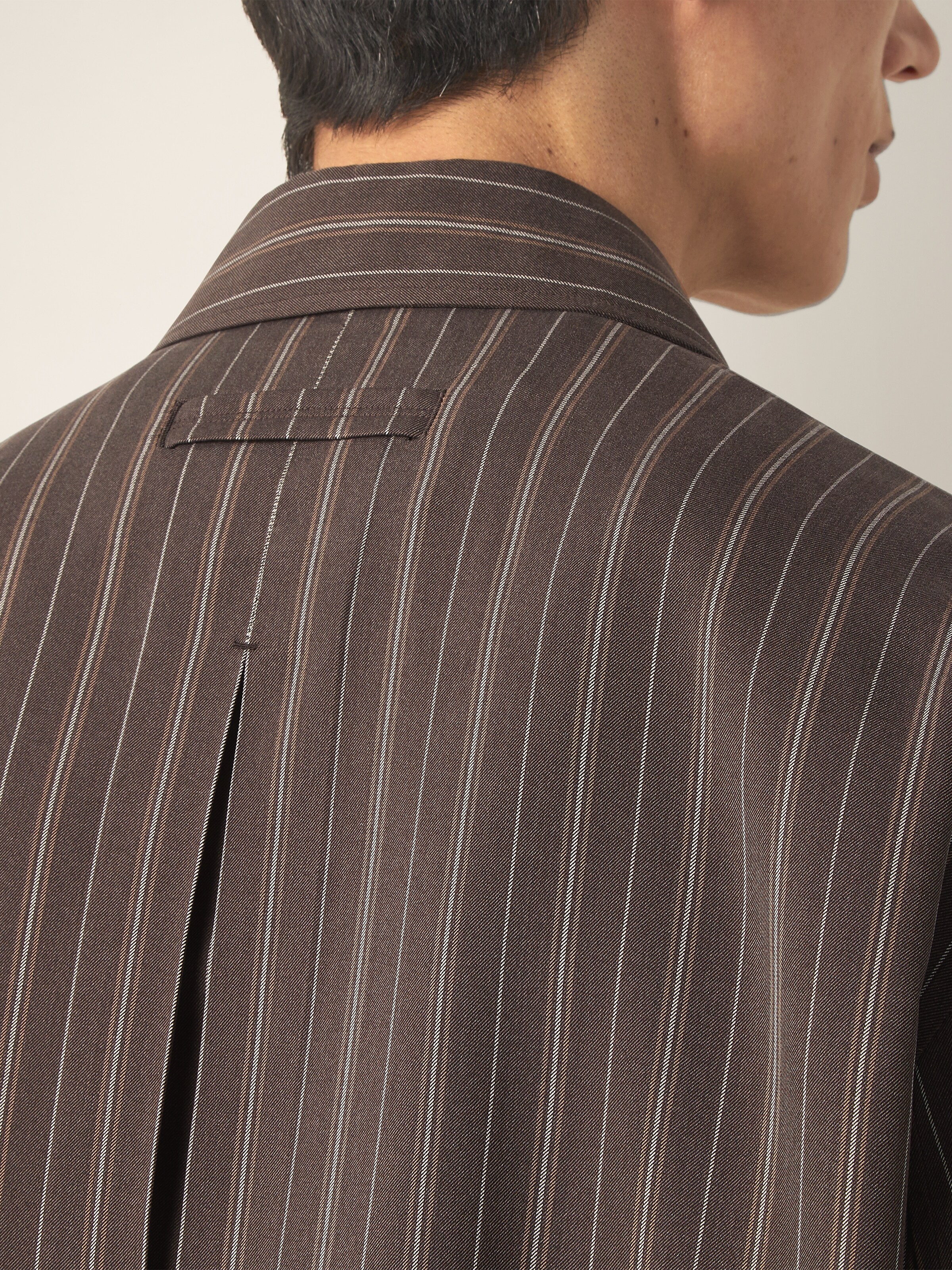 Dark Brown and Cream White Pinstriped Silk Shirt — alternate view