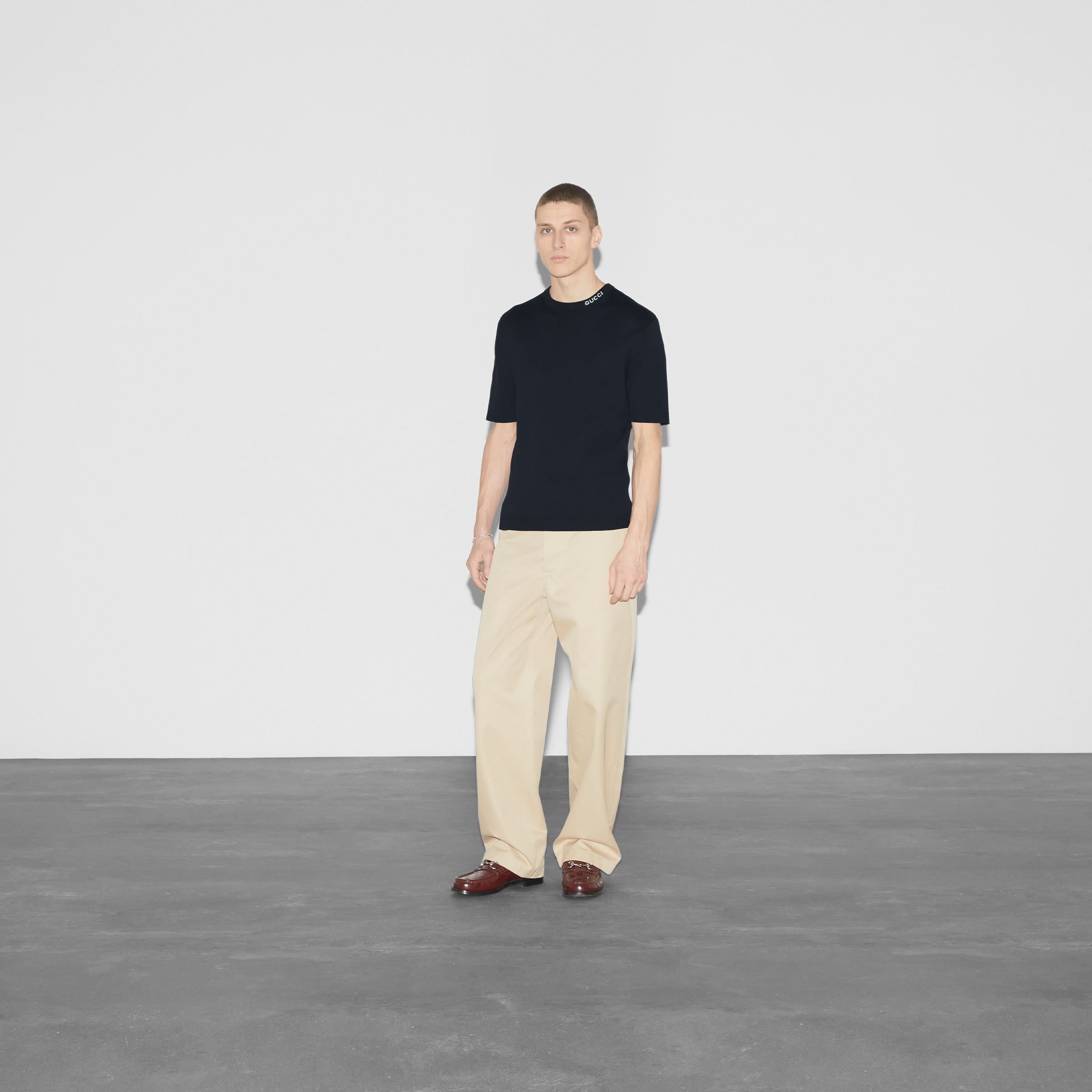 Silk cotton T-shirt with Gucci intarsia — alternate view