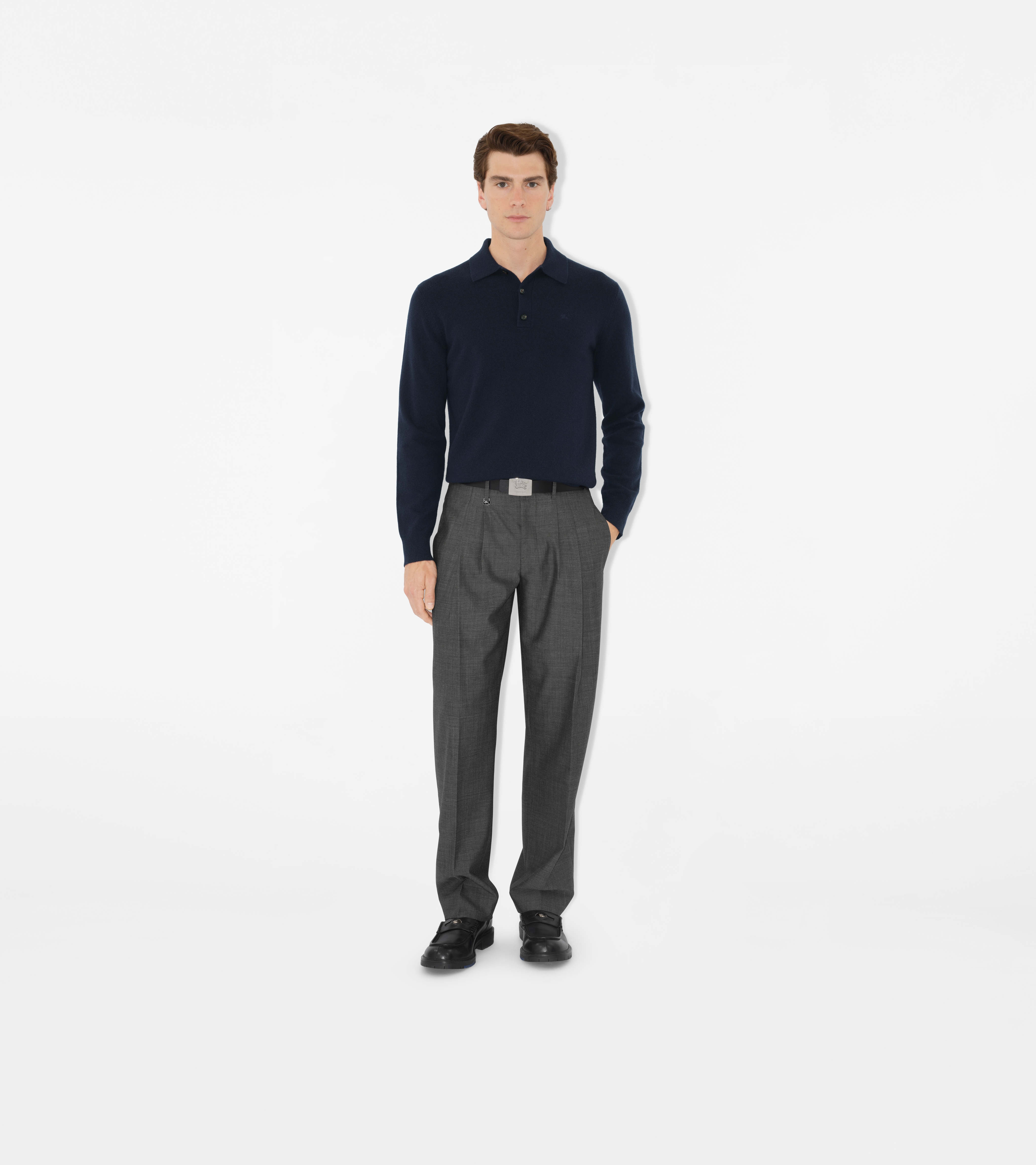 Long-sleeve Cashmere Blend Polo Shirt — alternate view