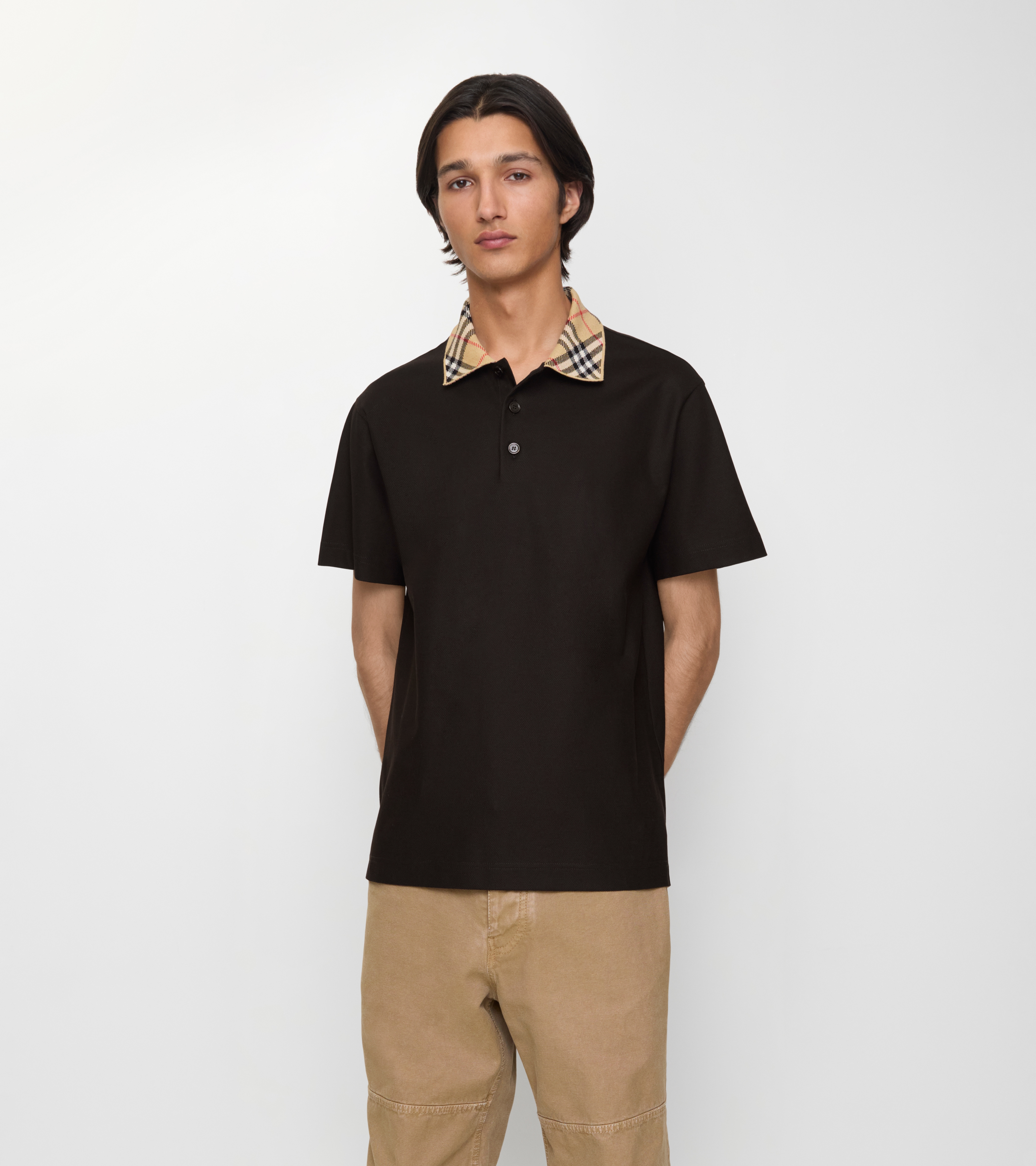 Check Collar Cotton Polo Shirt — alternate view