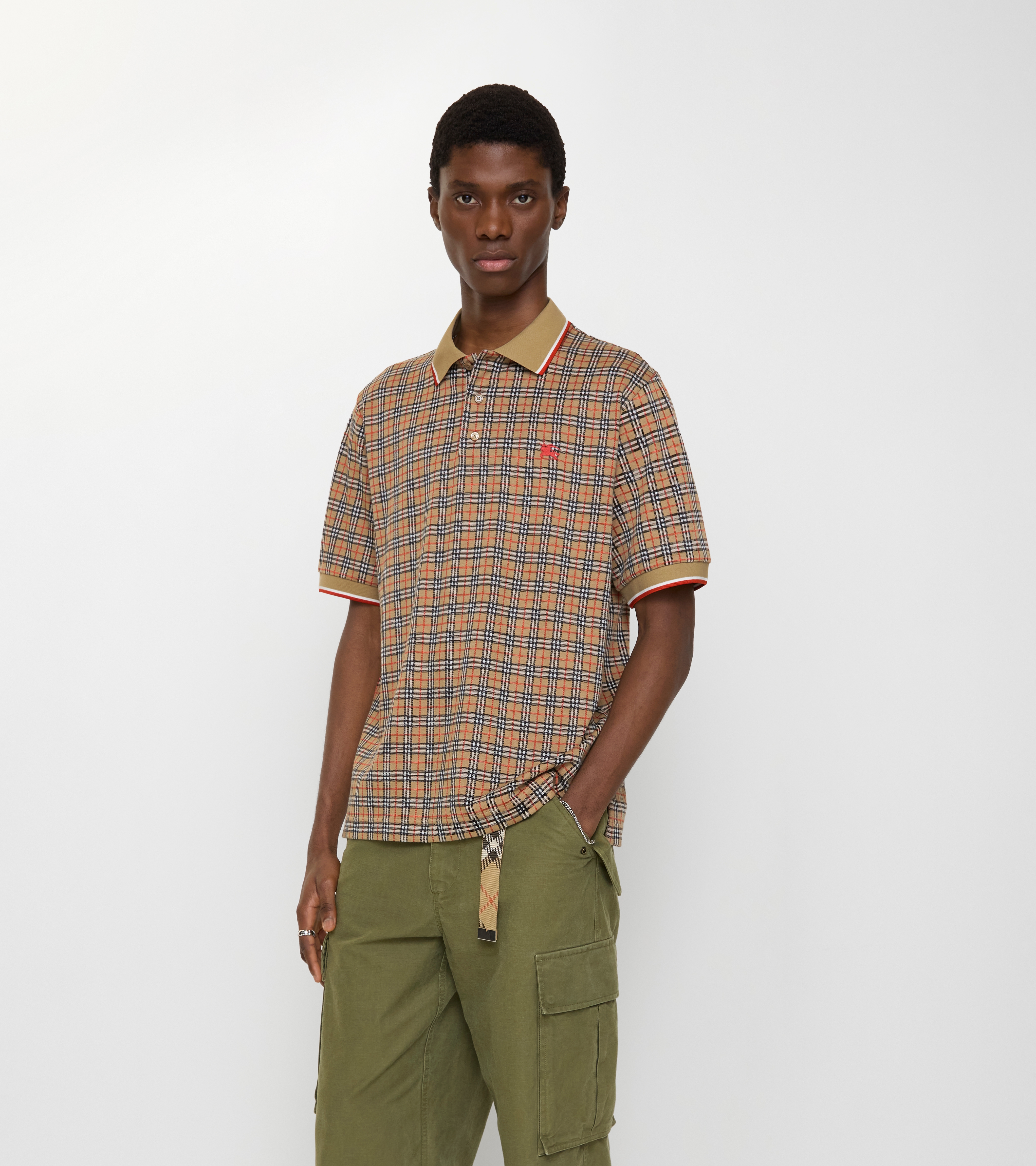 Check Cotton Blend Polo Shirt — alternate view