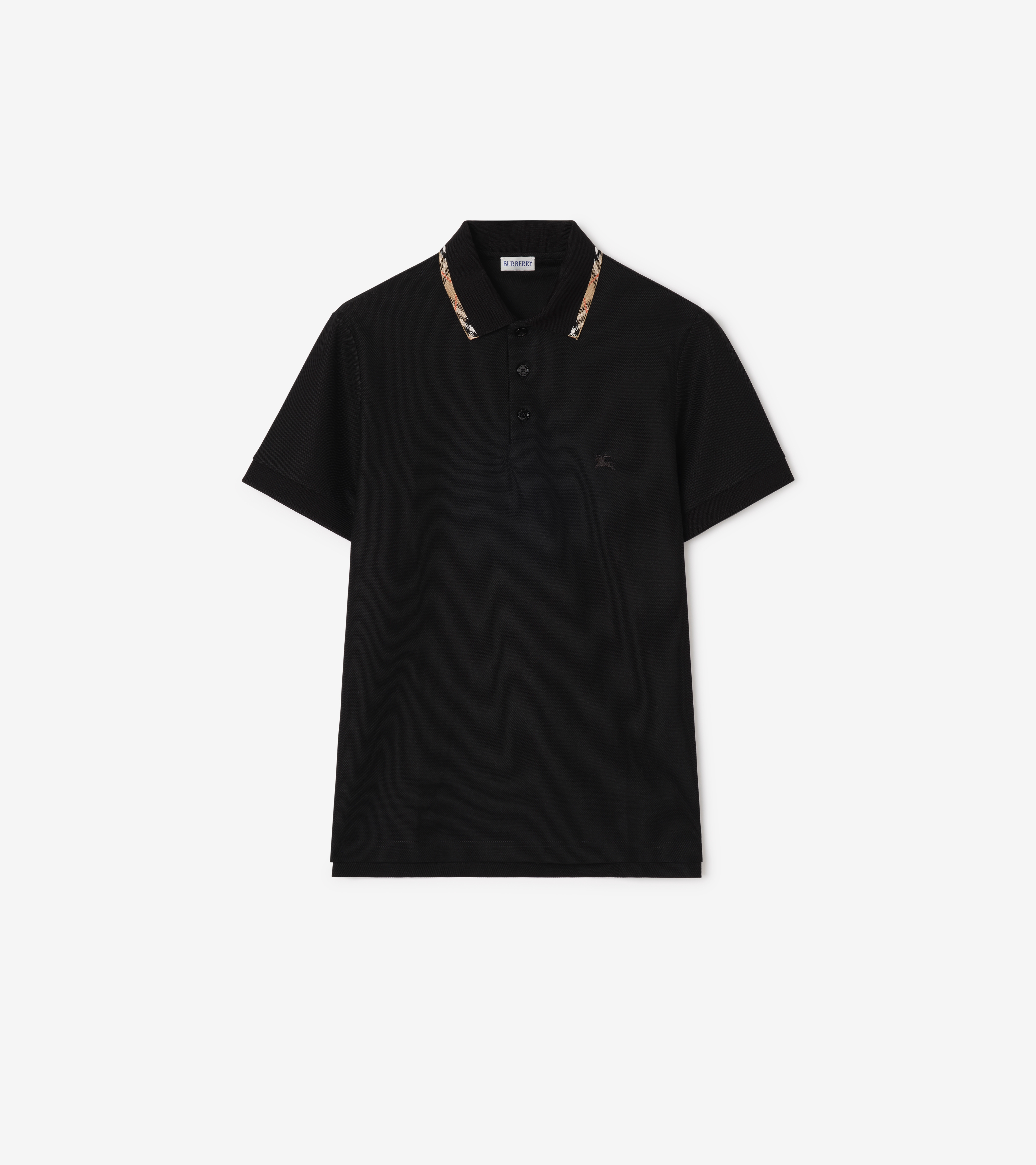 Check Trim Cotton Polo Shirt