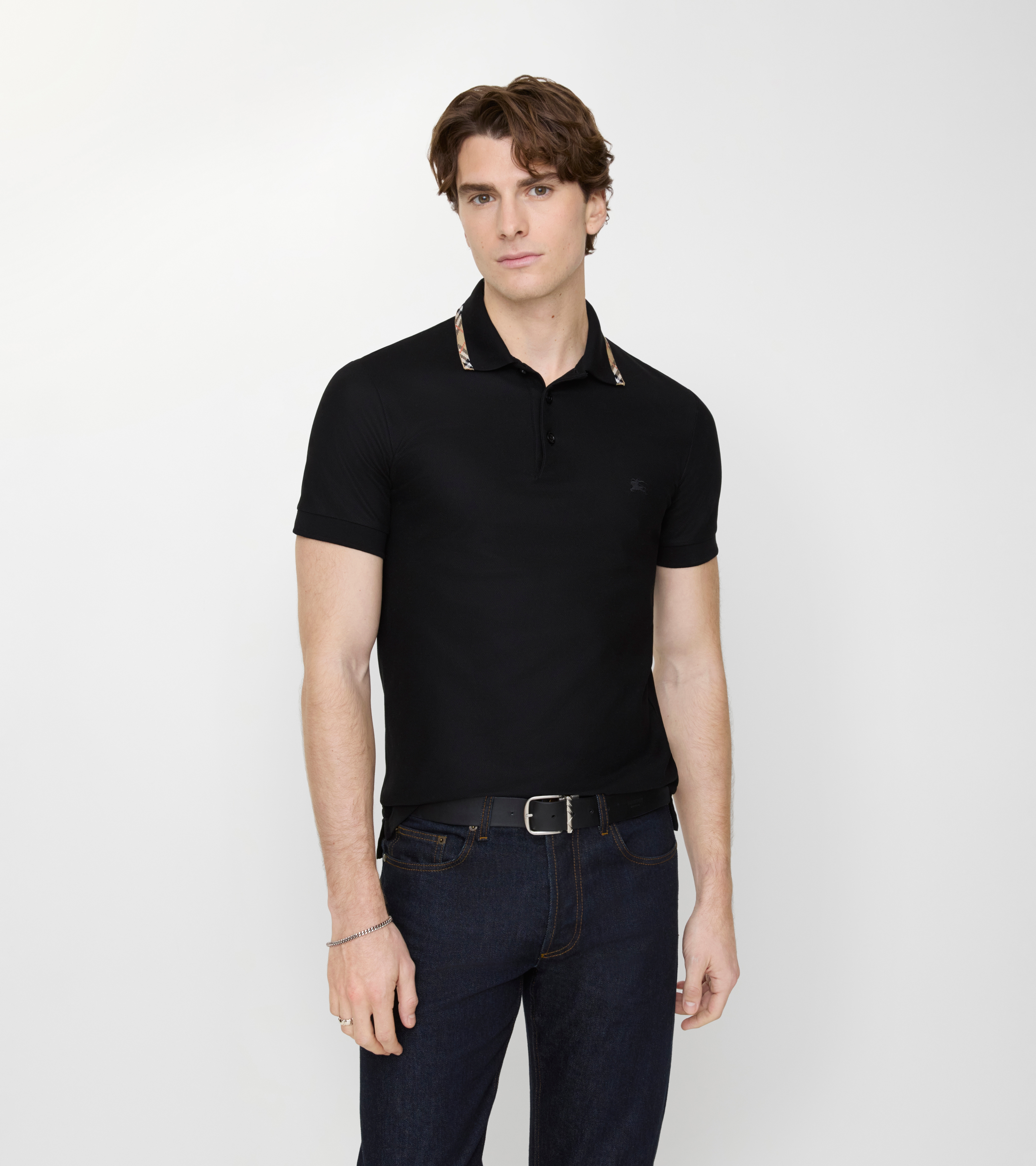 Check Trim Cotton Polo Shirt — alternate view