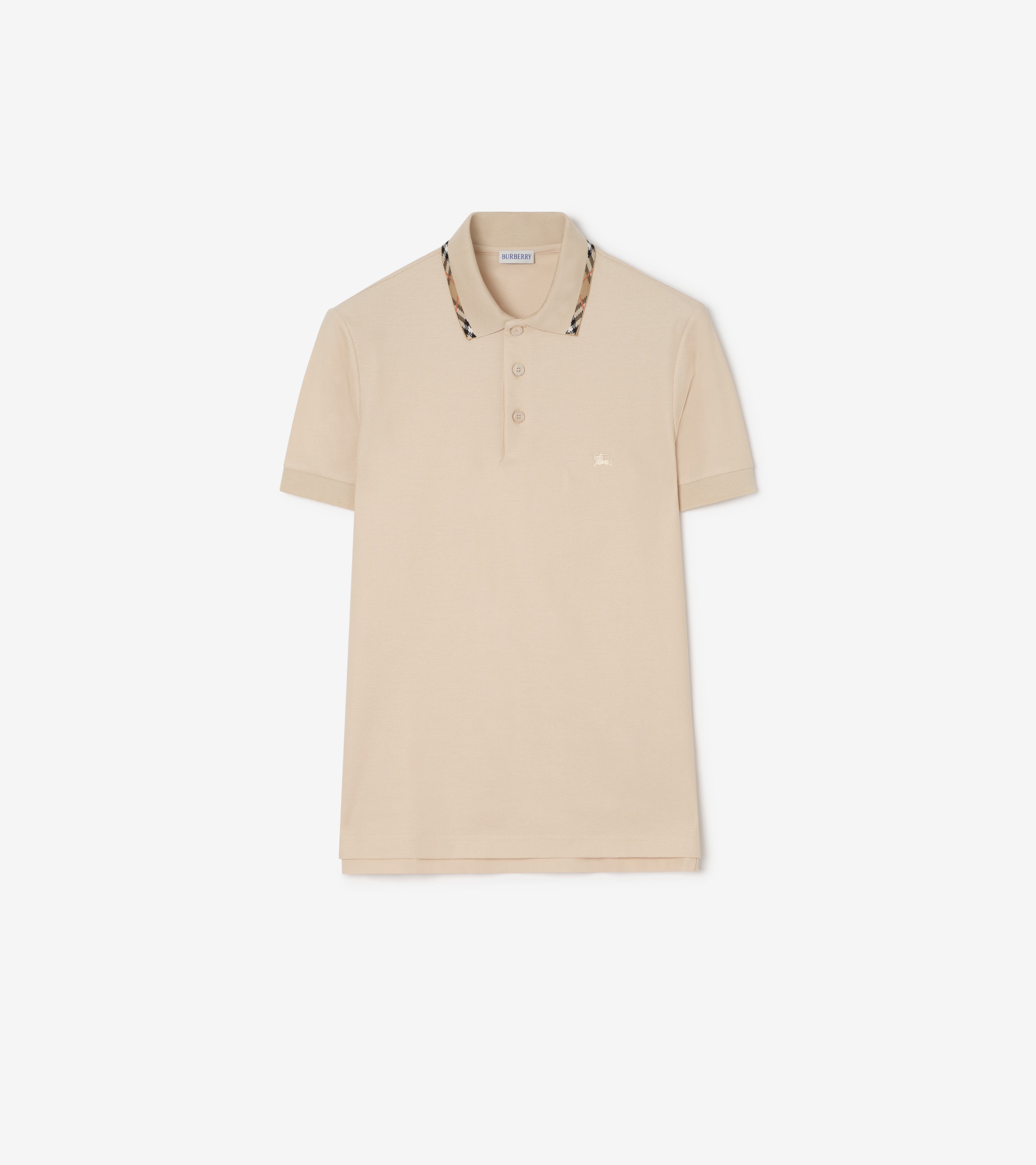 Check Trim Cotton Polo Shirt