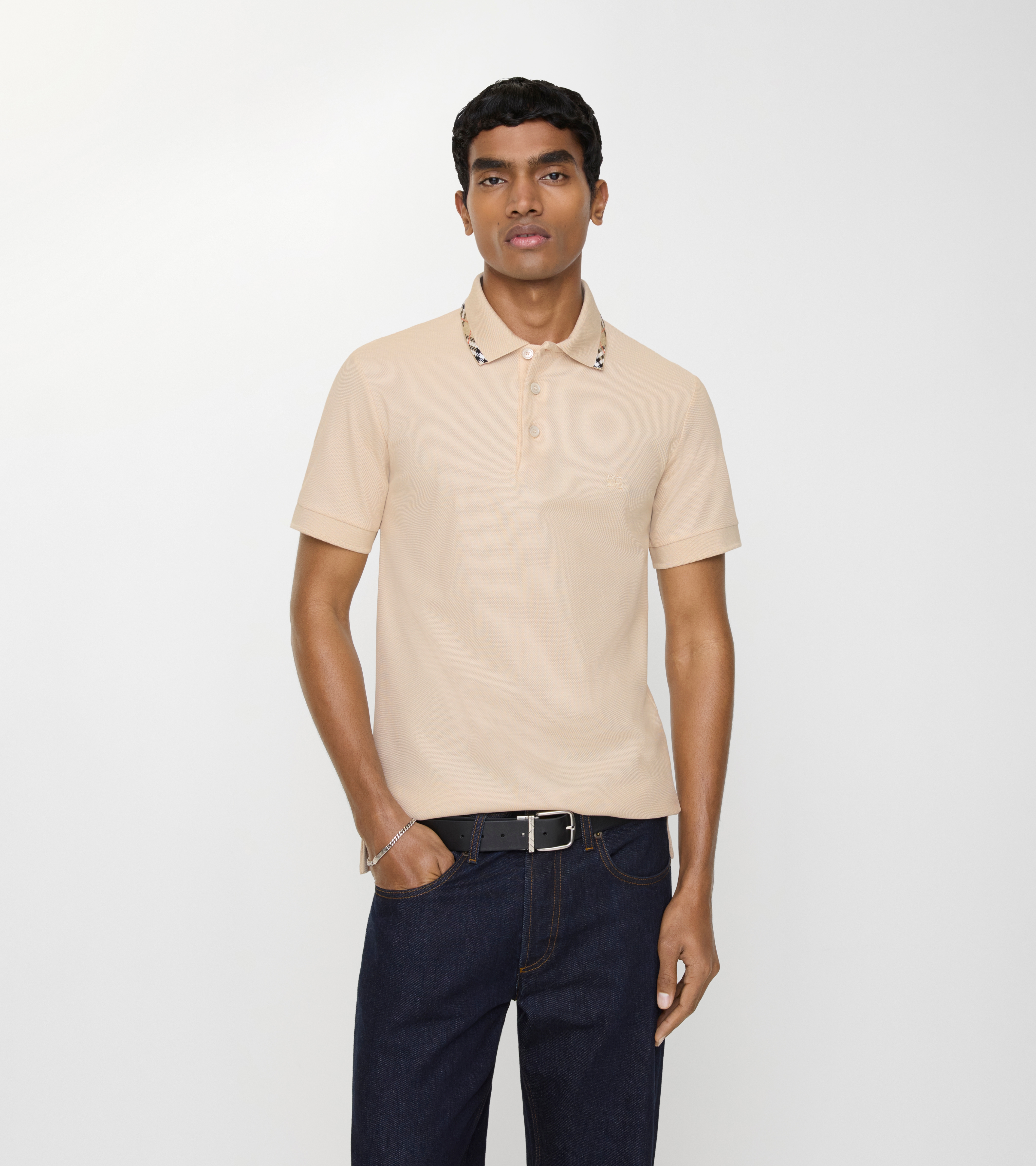Check Trim Cotton Polo Shirt — alternate view