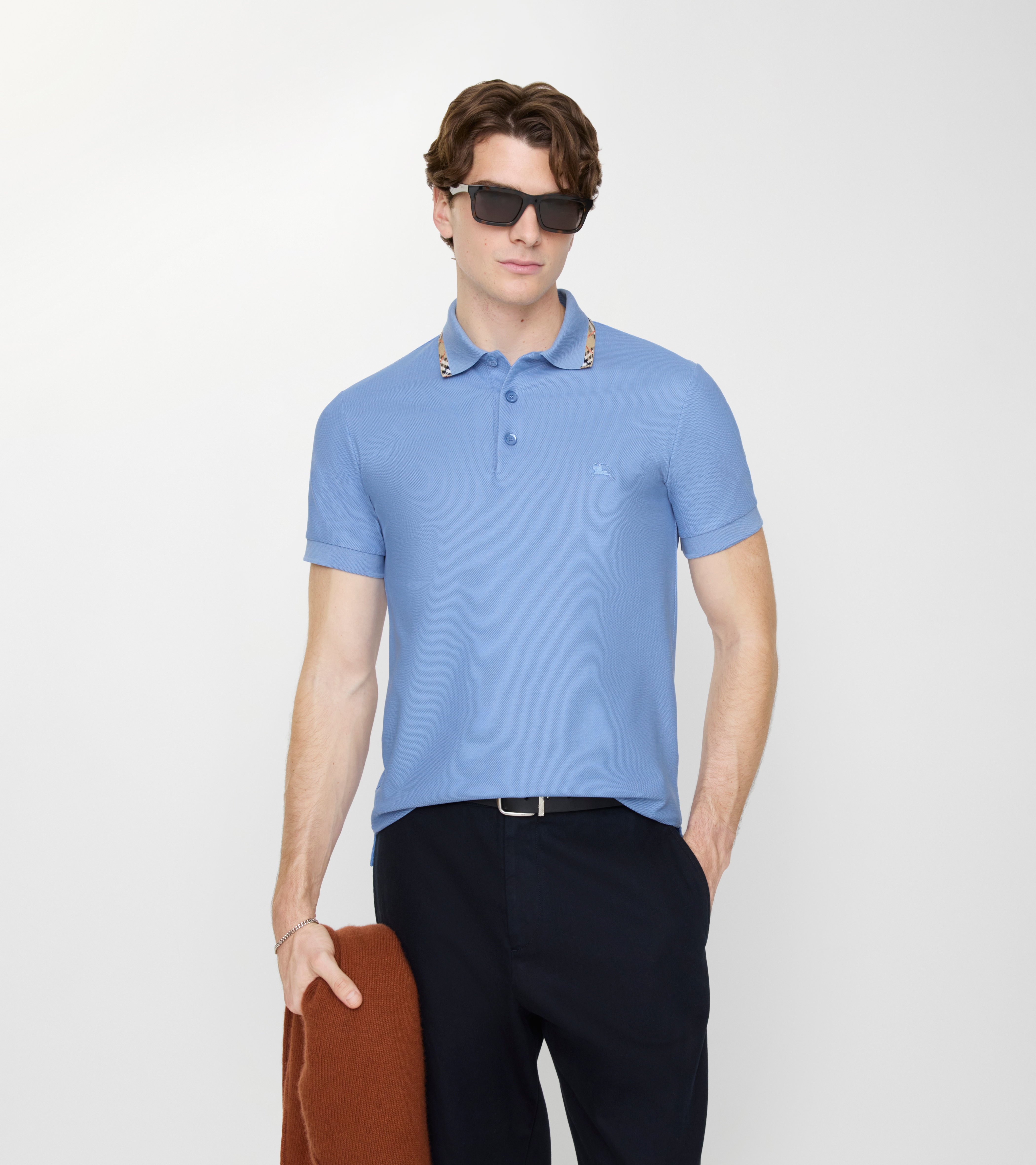 Check Trim Cotton Polo Shirt — alternate view