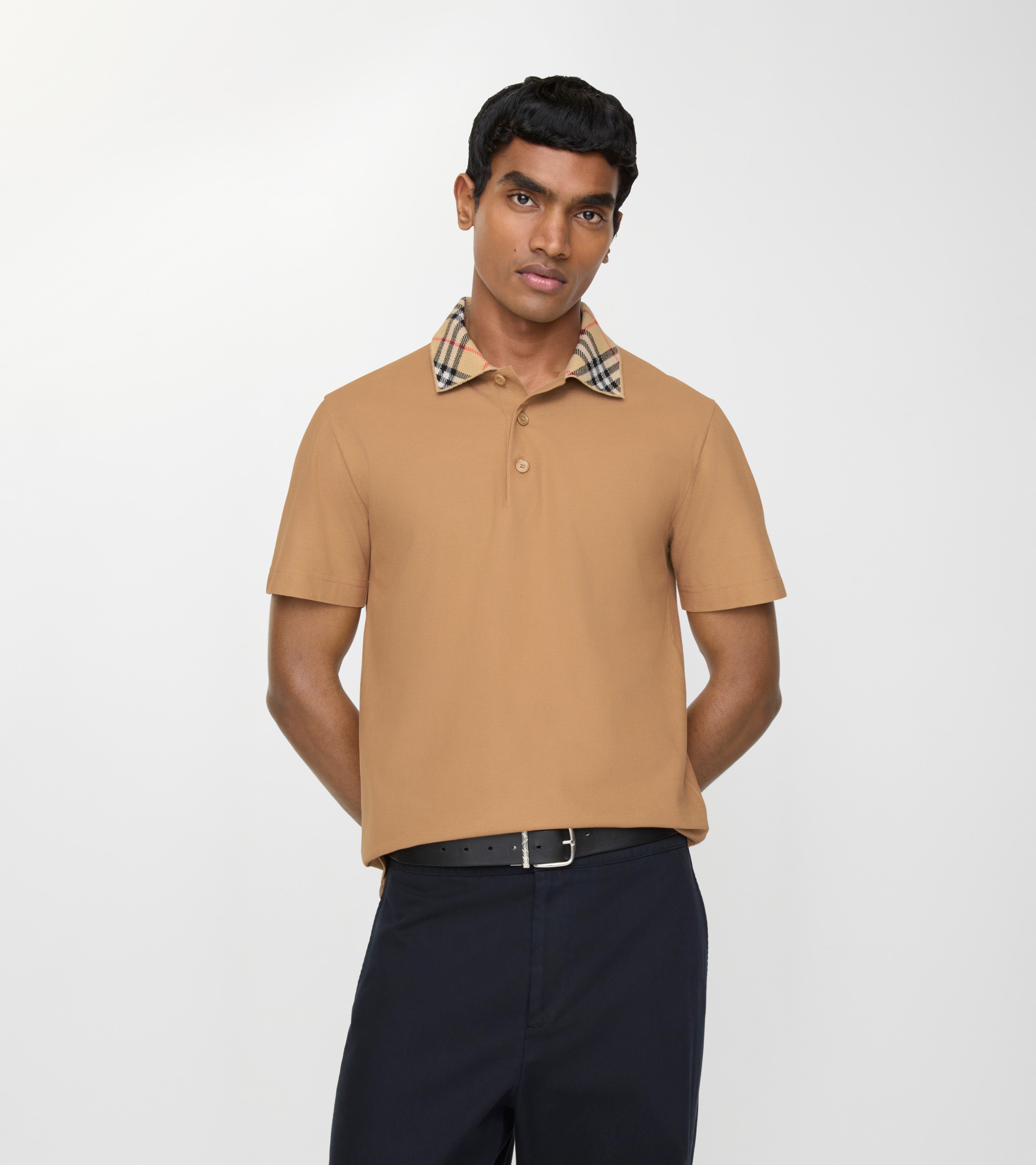 Check Collar Cotton Polo Shirt — alternate view
