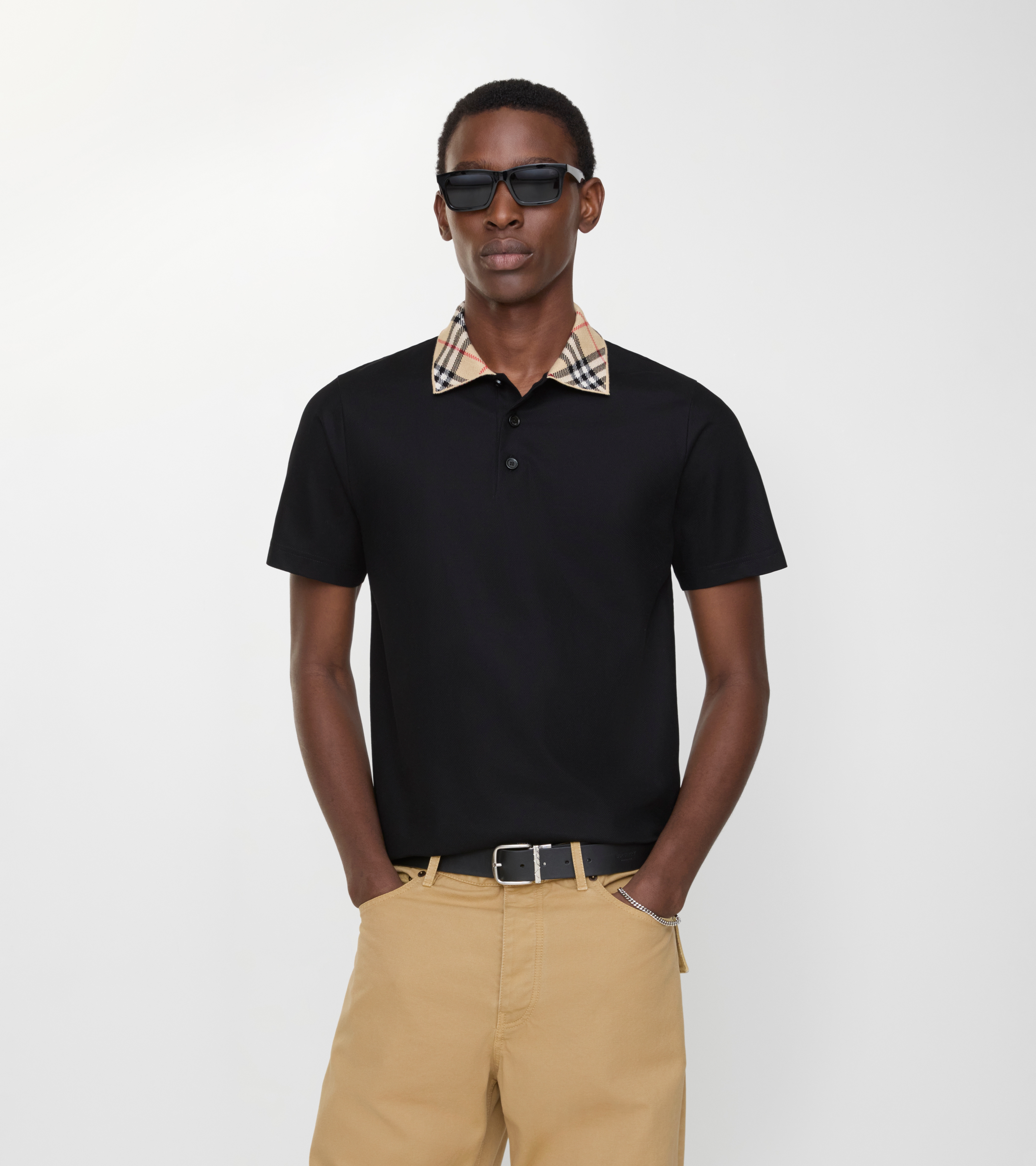Check Collar Cotton Polo Shirt — alternate view