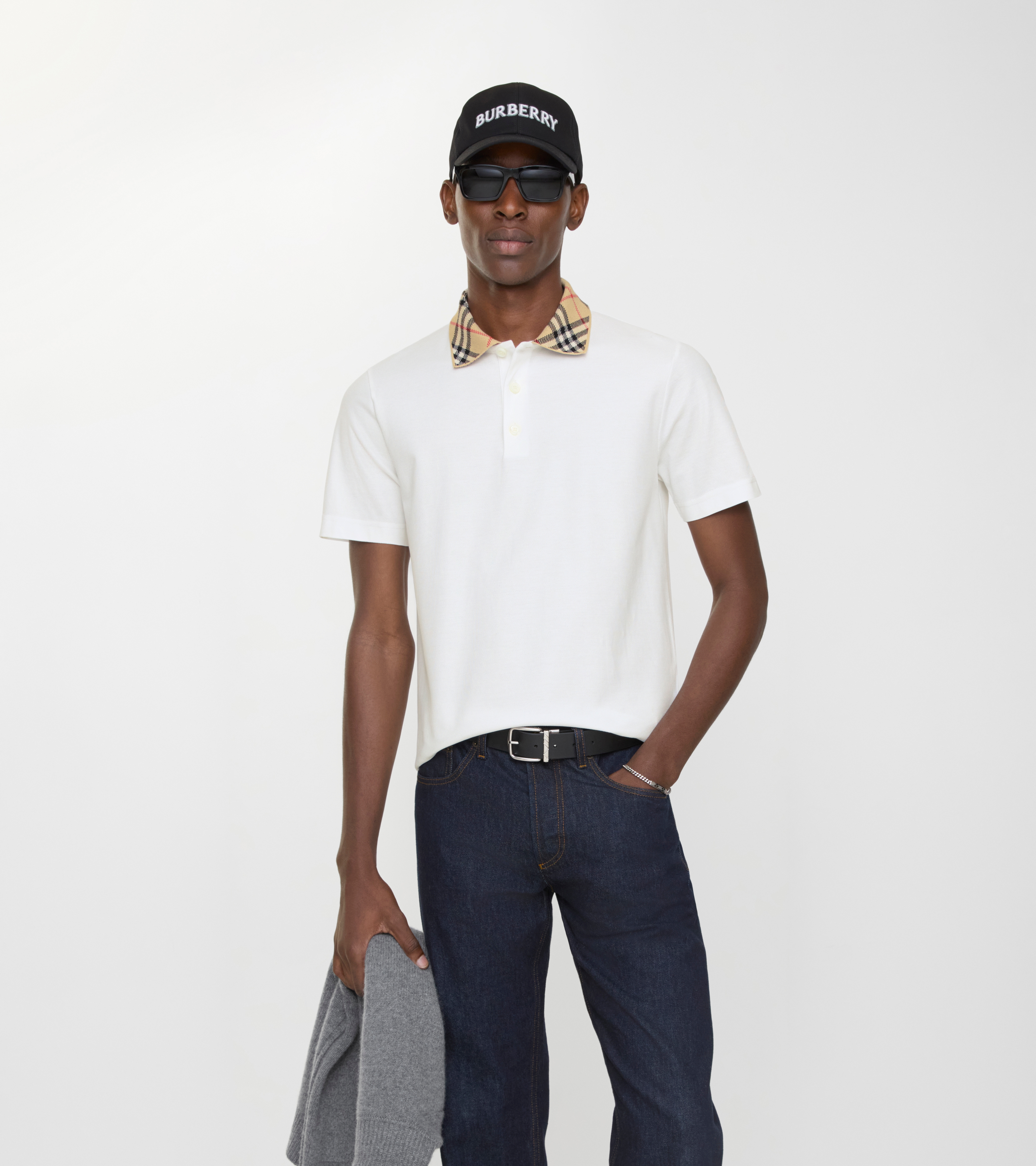 Check Collar Cotton Polo Shirt — alternate view