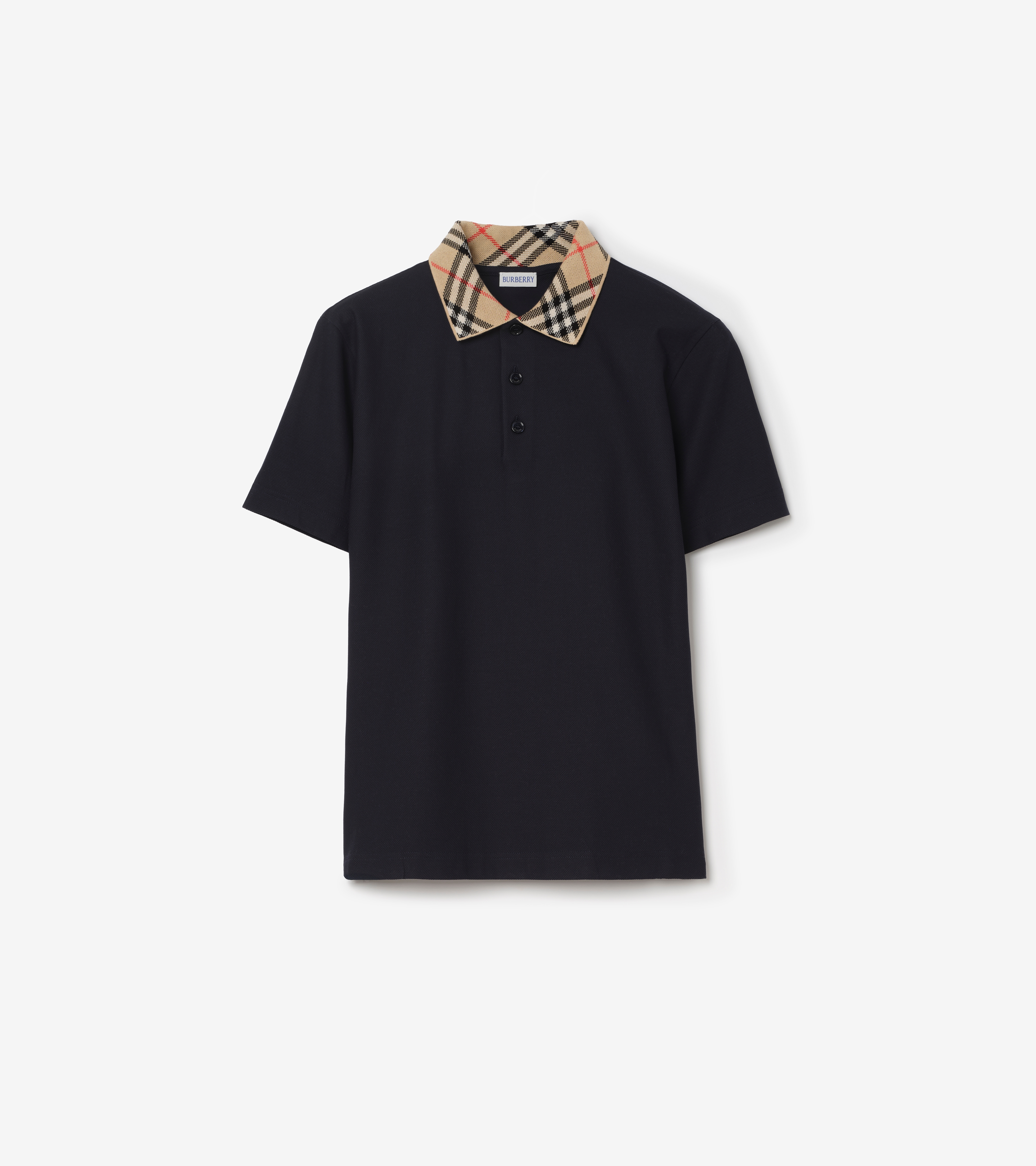 Check Collar Cotton Polo Shirt