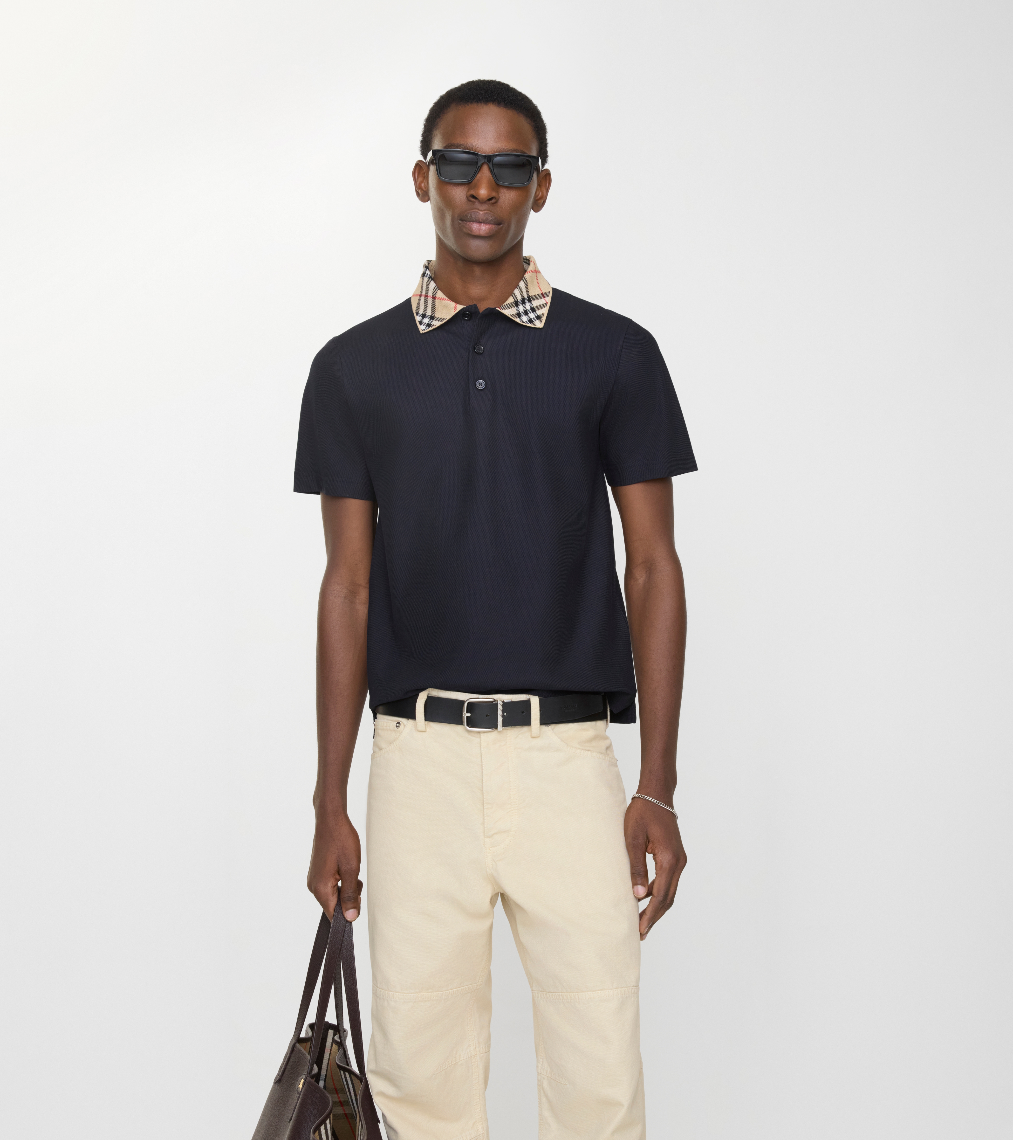 Check Collar Cotton Polo Shirt — alternate view