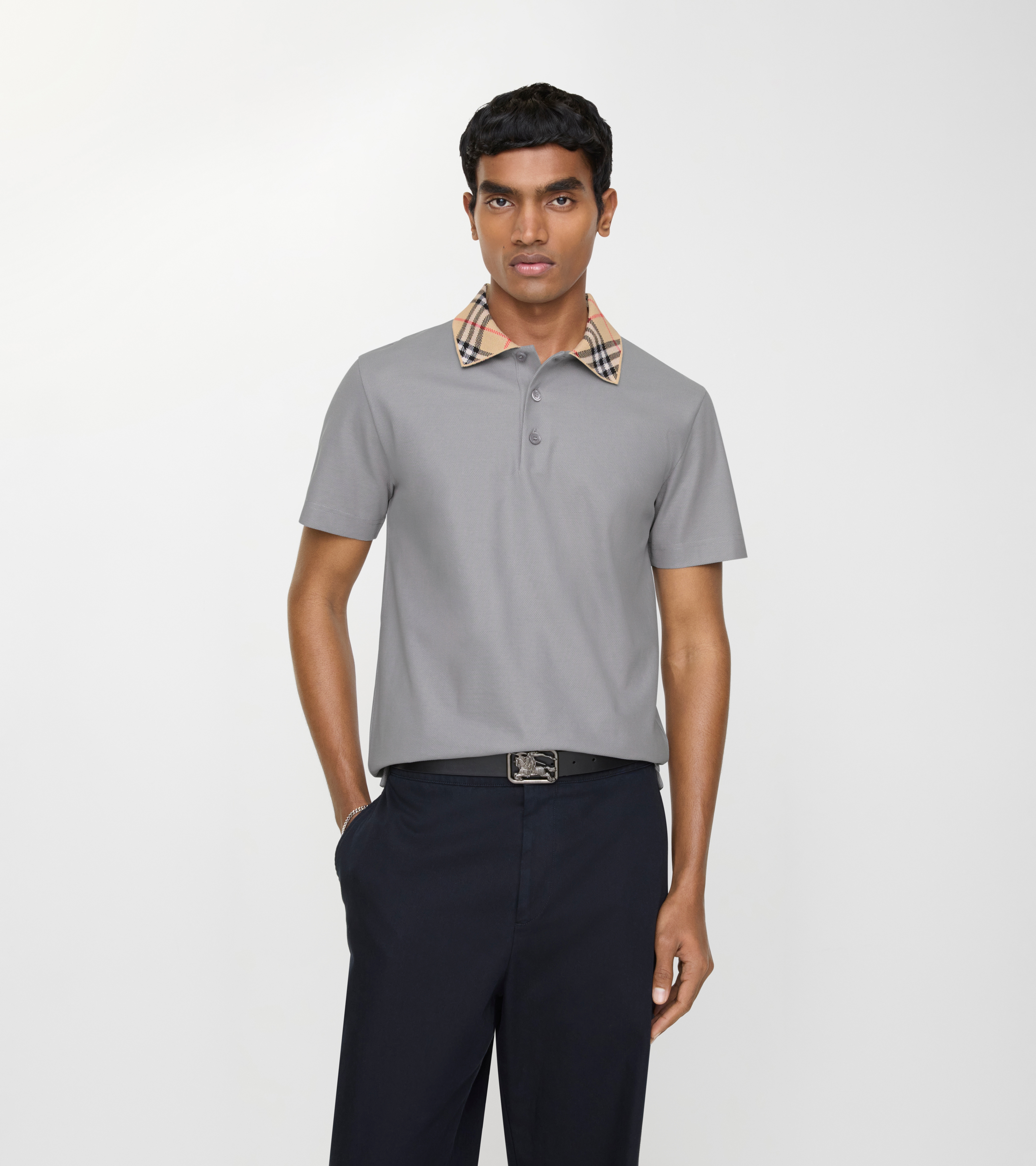 Check Collar Cotton Polo Shirt — alternate view