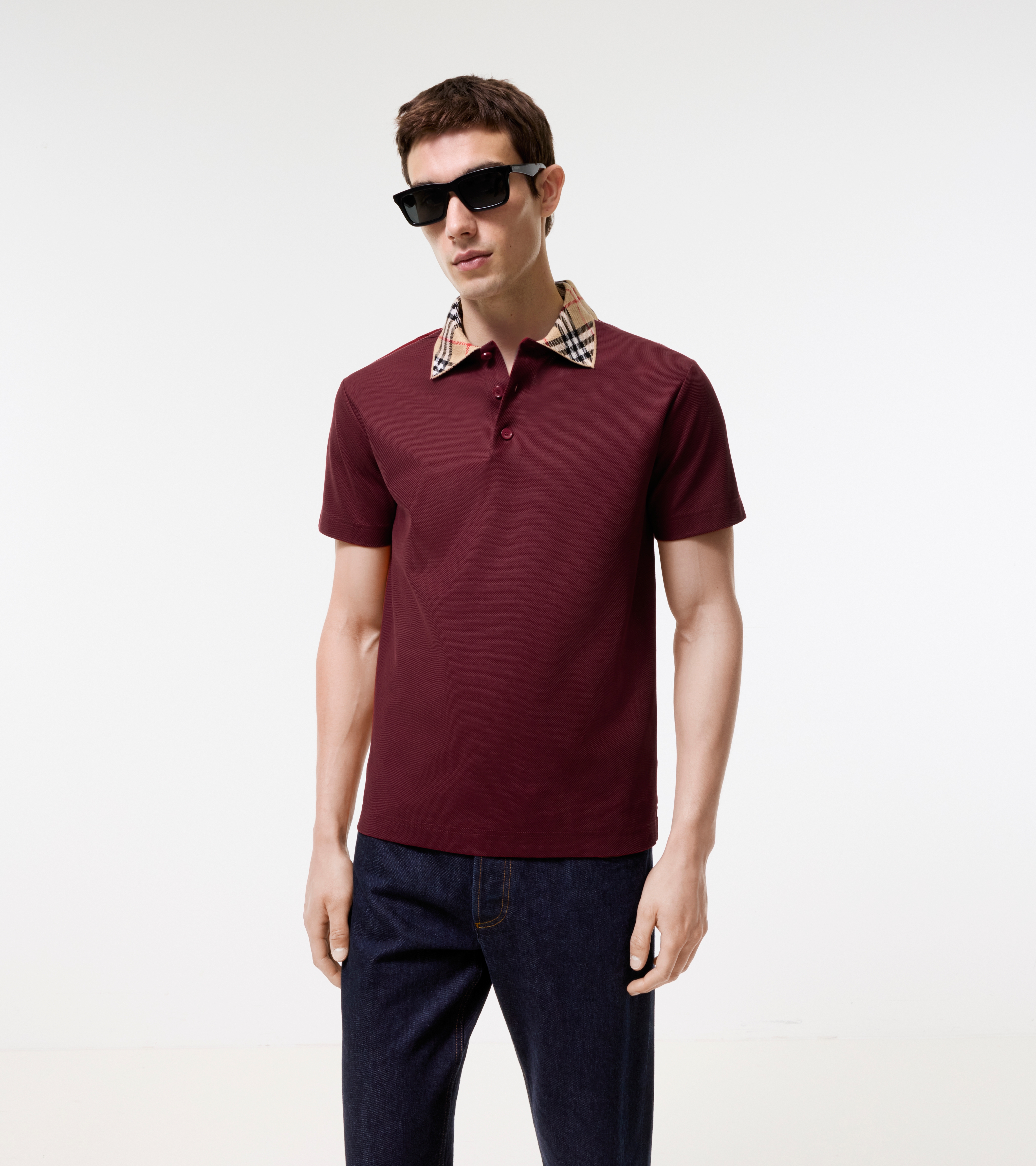 Check Collar Cotton Polo Shirt — alternate view