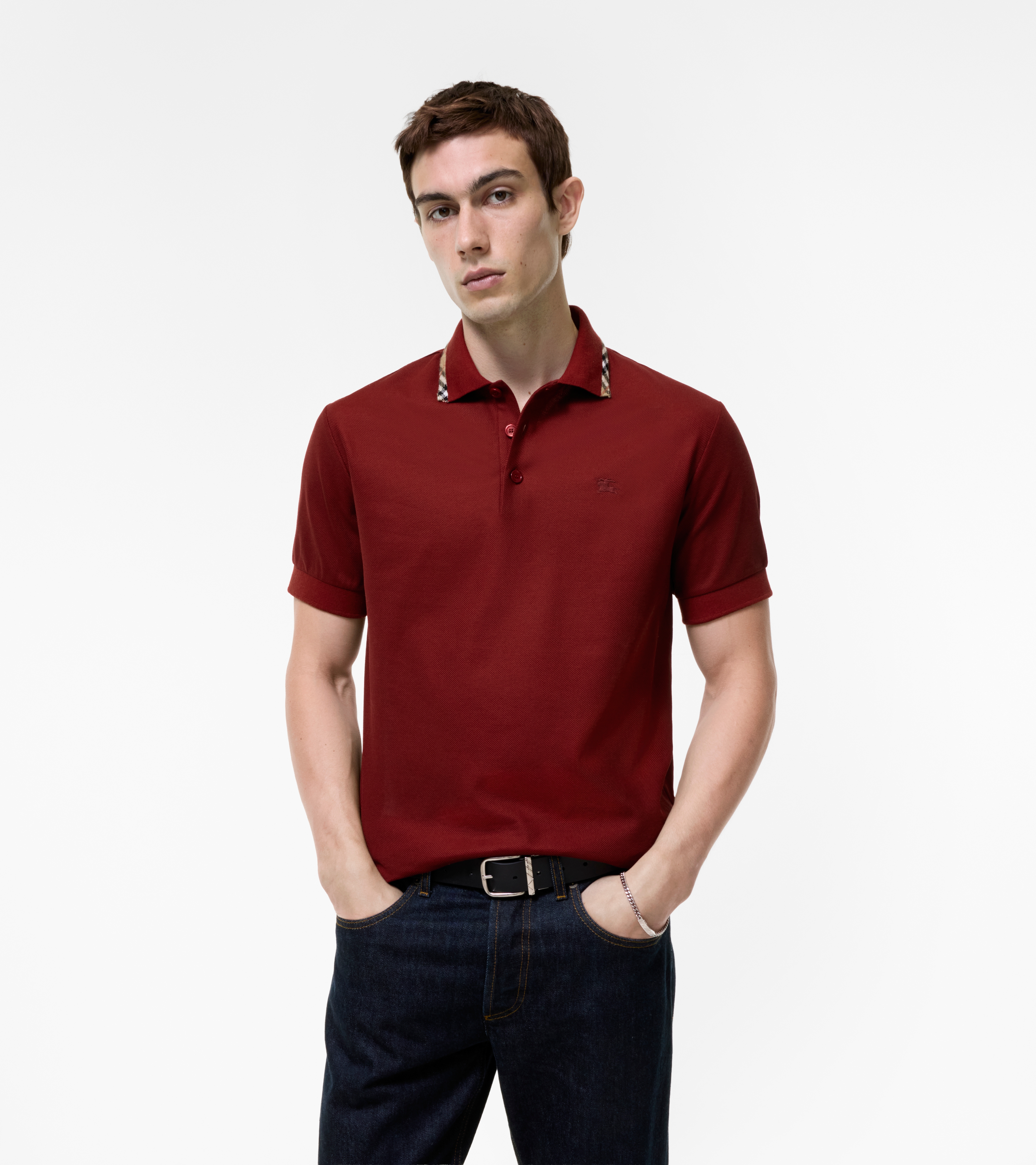 Check Trim Cotton Polo Shirt — alternate view