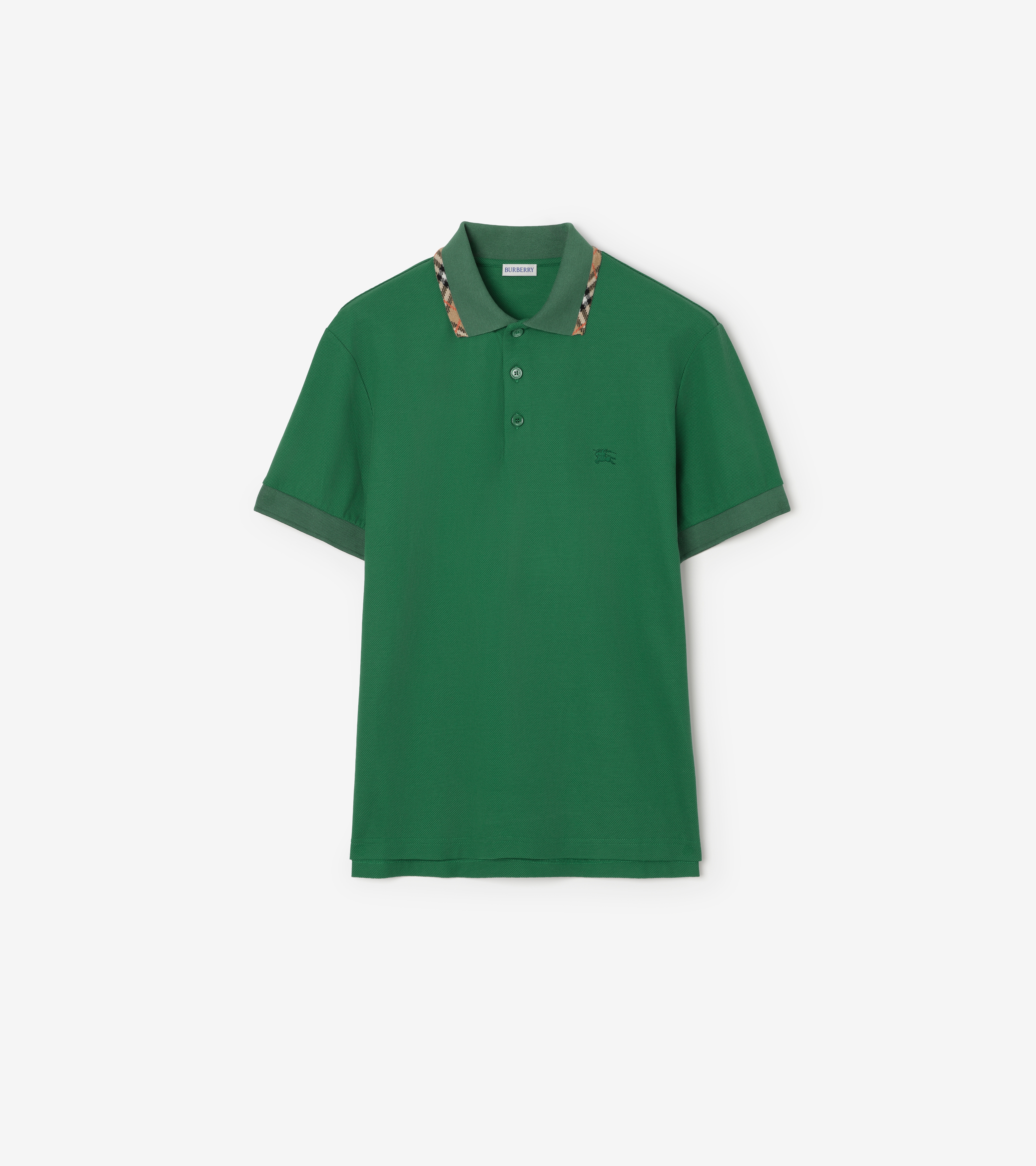 Check Trim Cotton Polo Shirt