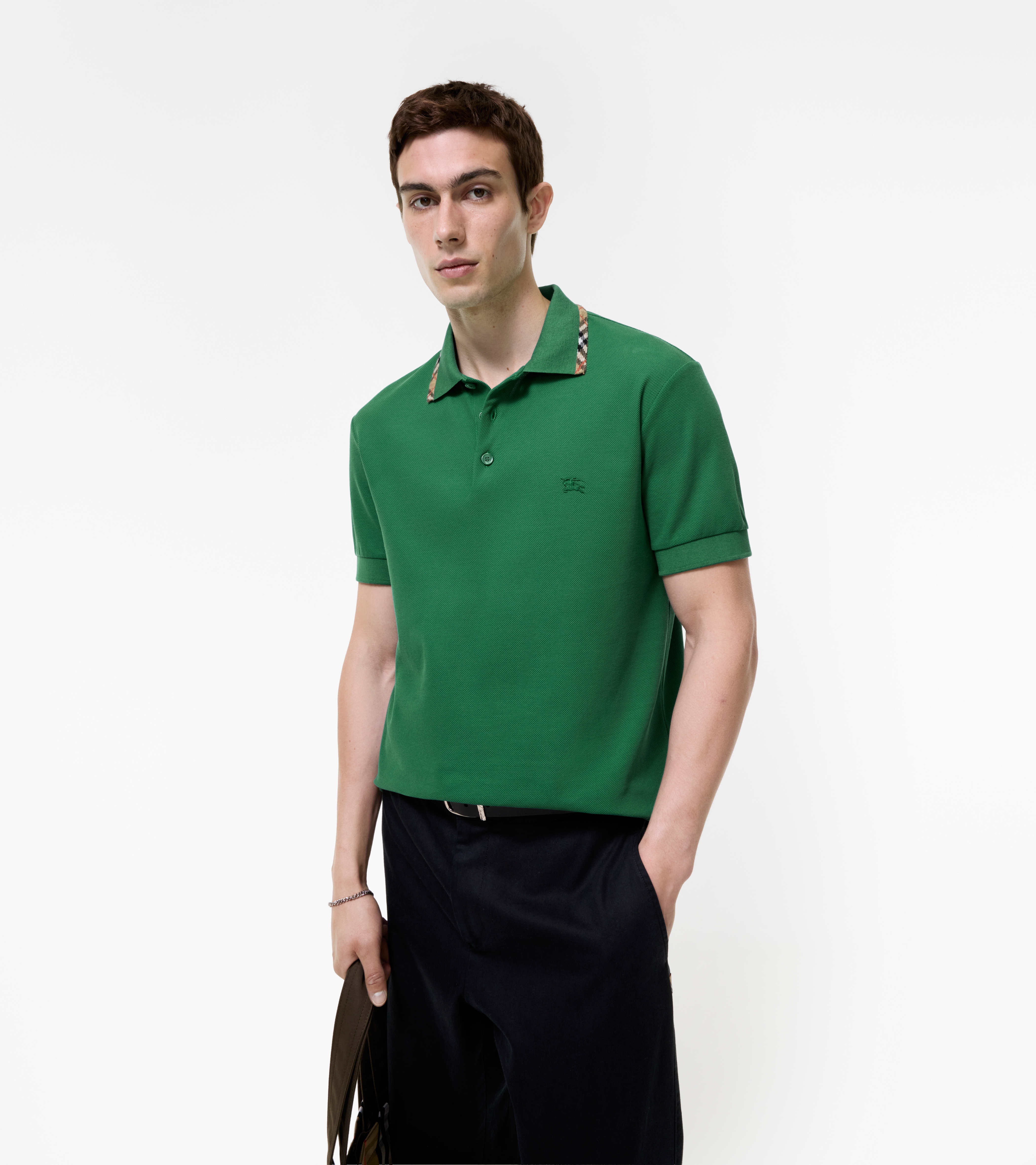 Check Trim Cotton Polo Shirt — alternate view