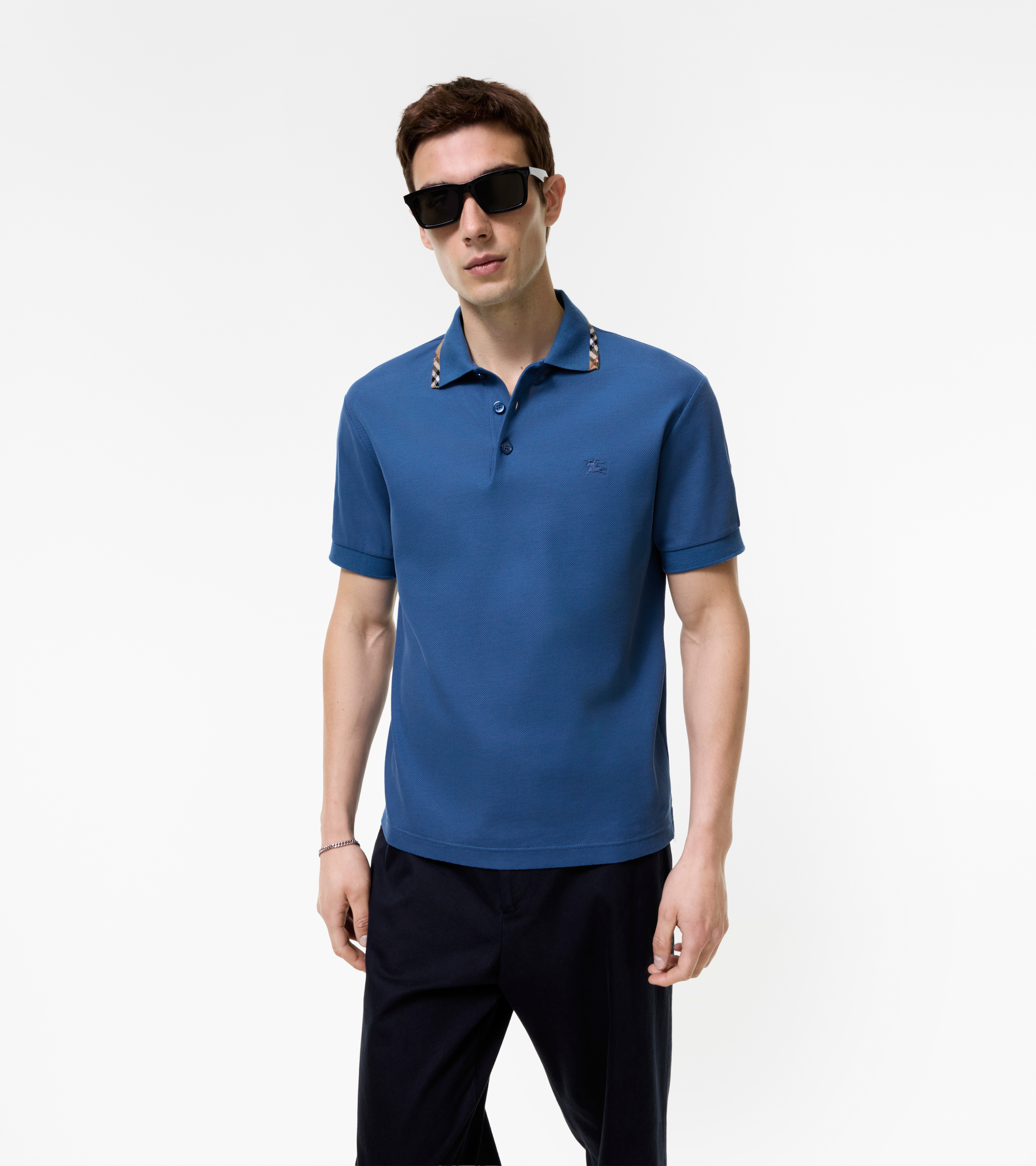Check Trim Cotton Polo Shirt — alternate view