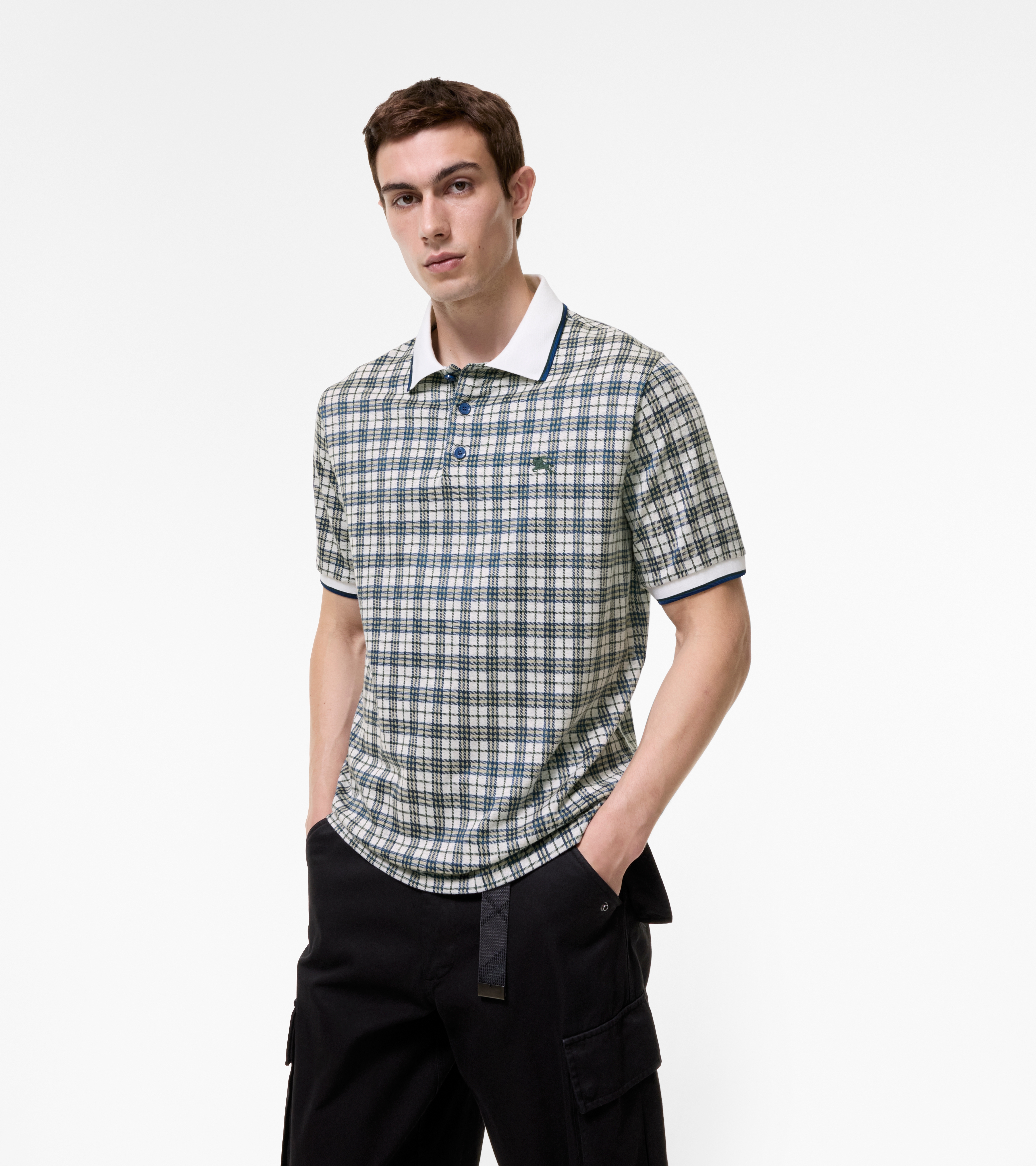 Check Cotton Blend Polo Shirt — alternate view