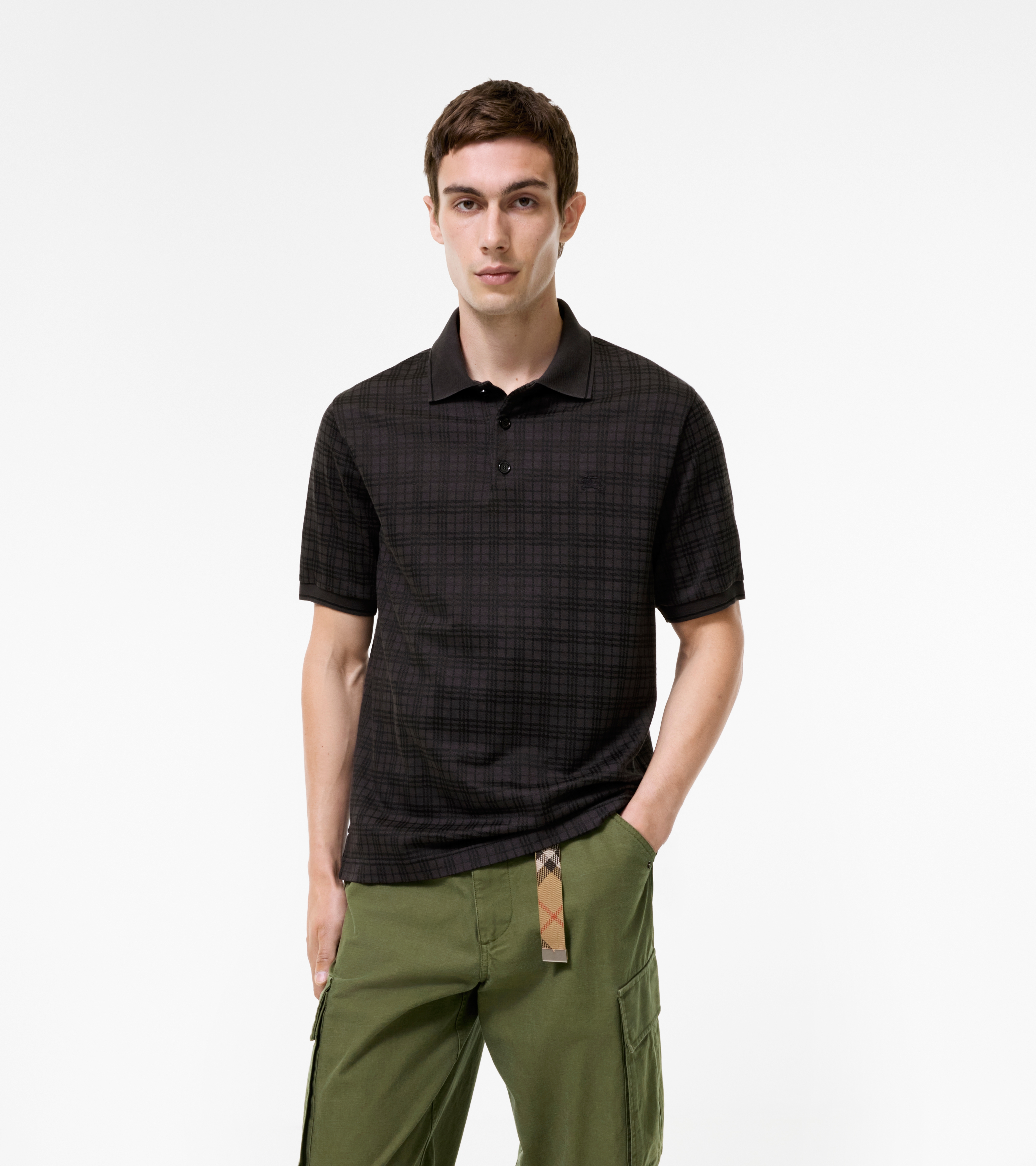 Check Cotton Blend Polo Shirt — alternate view