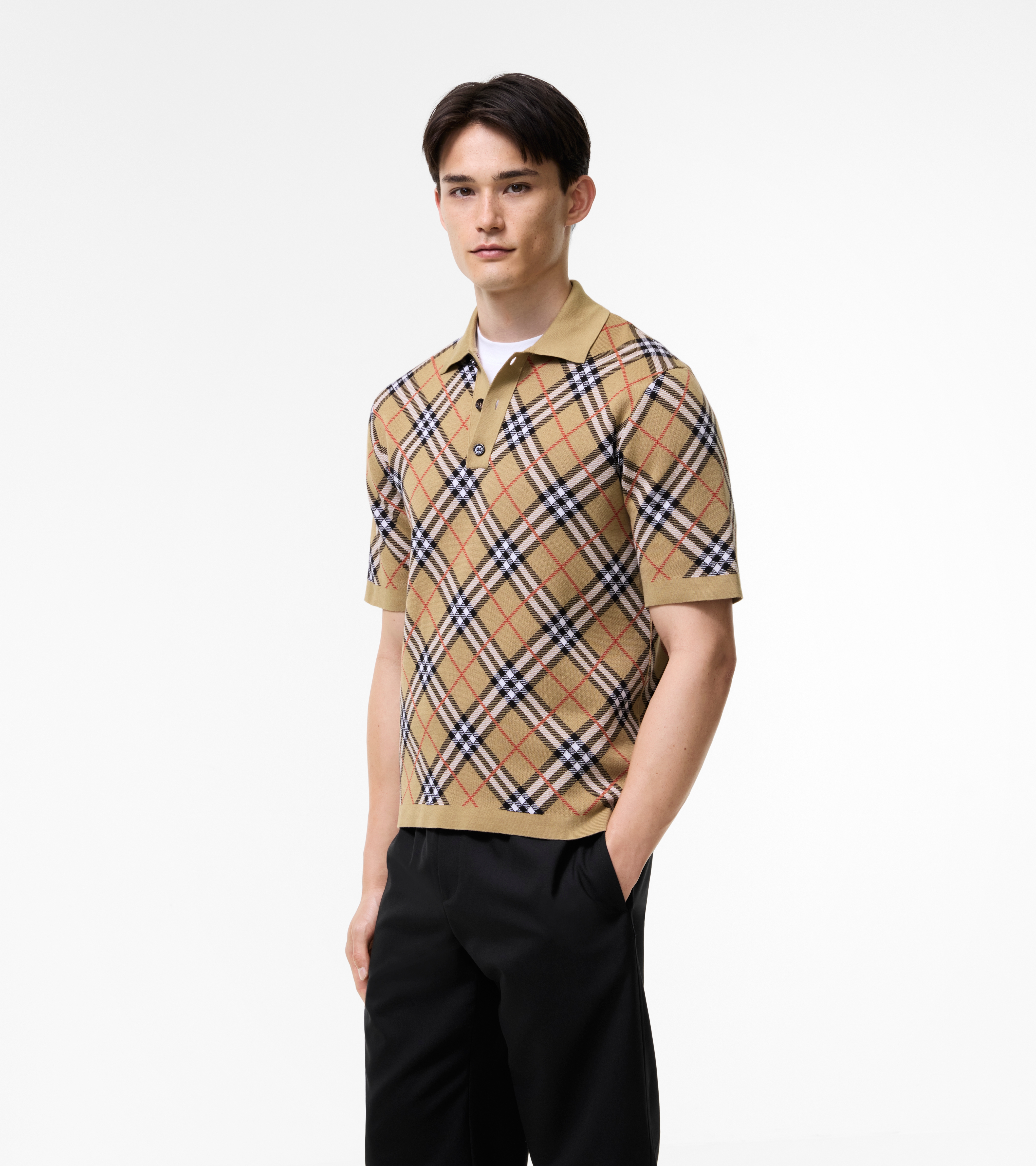 Check Cotton Blend Polo Shirt — alternate view