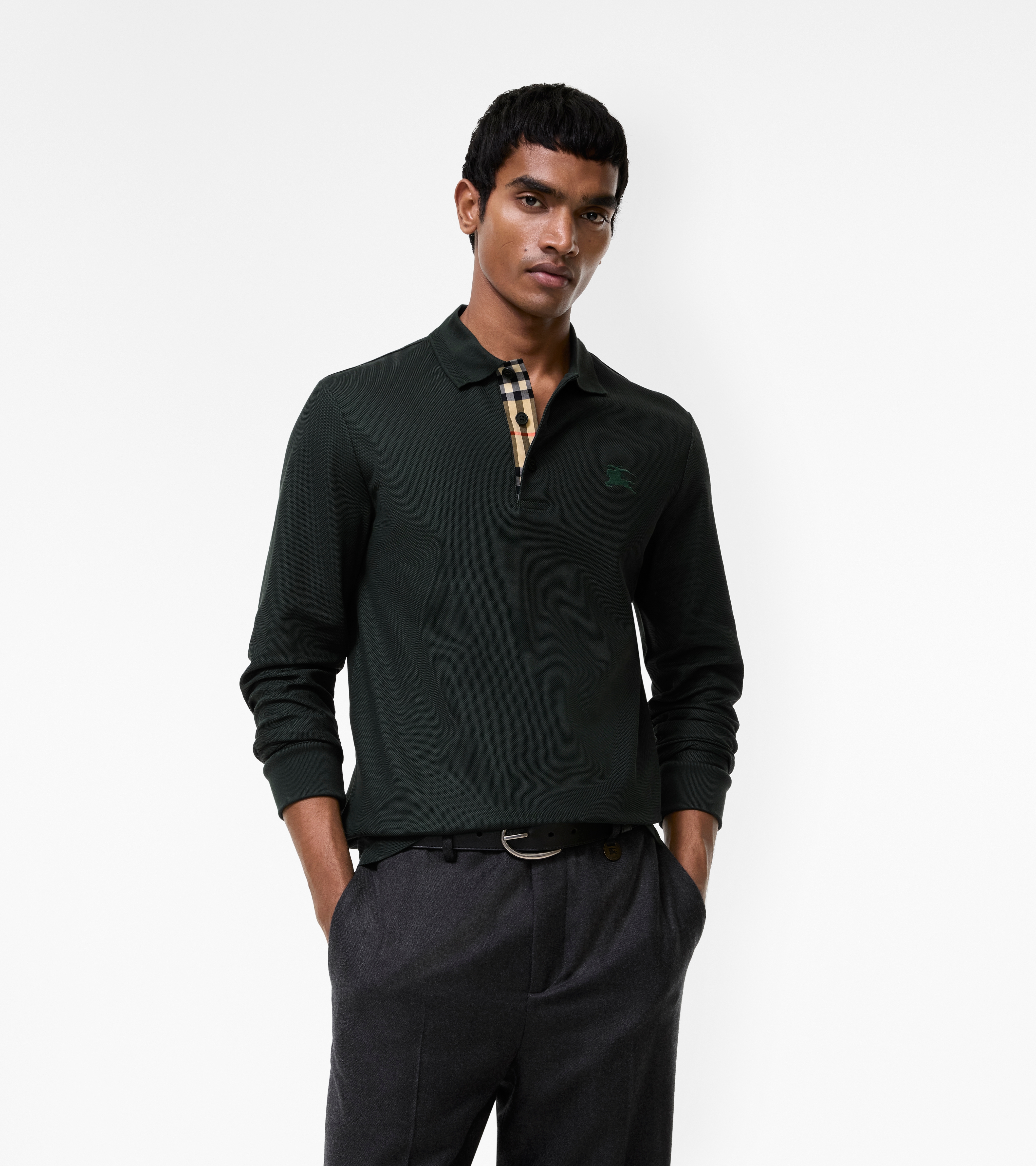 Long-sleeve Cotton Polo Shirt — alternate view