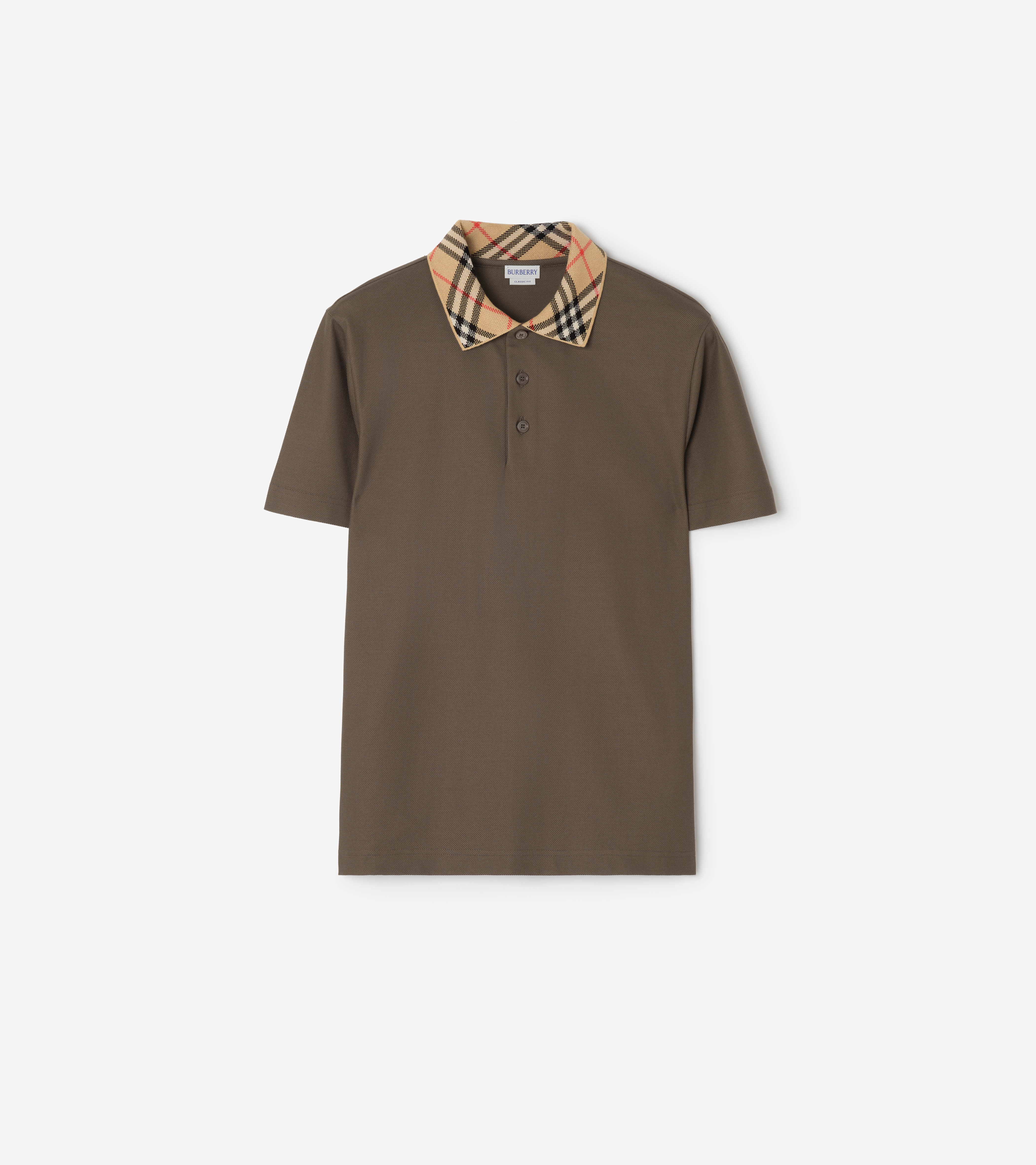 Check Collar Cotton Polo Shirt