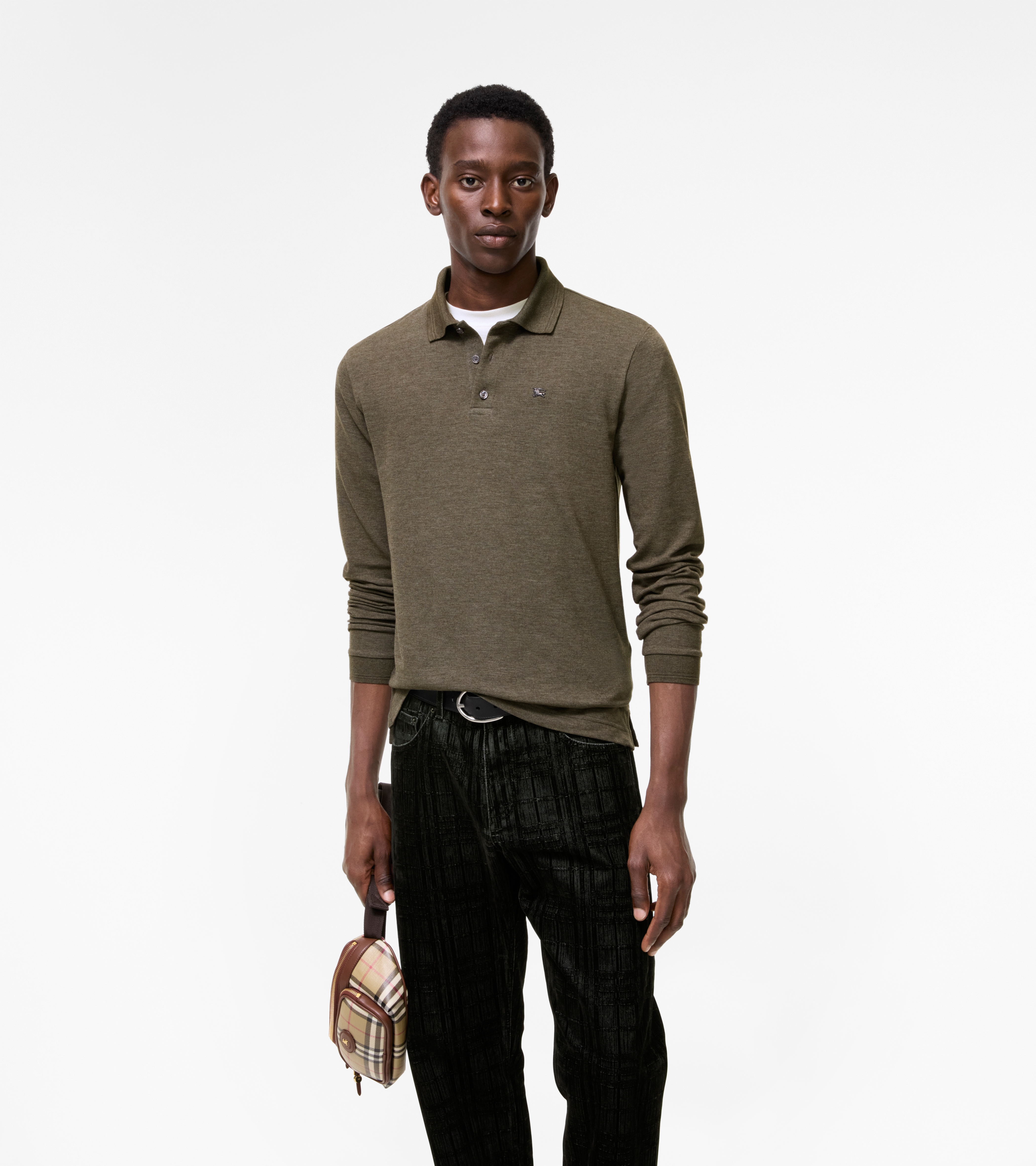 Long-sleeve Wool Cotton Polo Shirt — alternate view