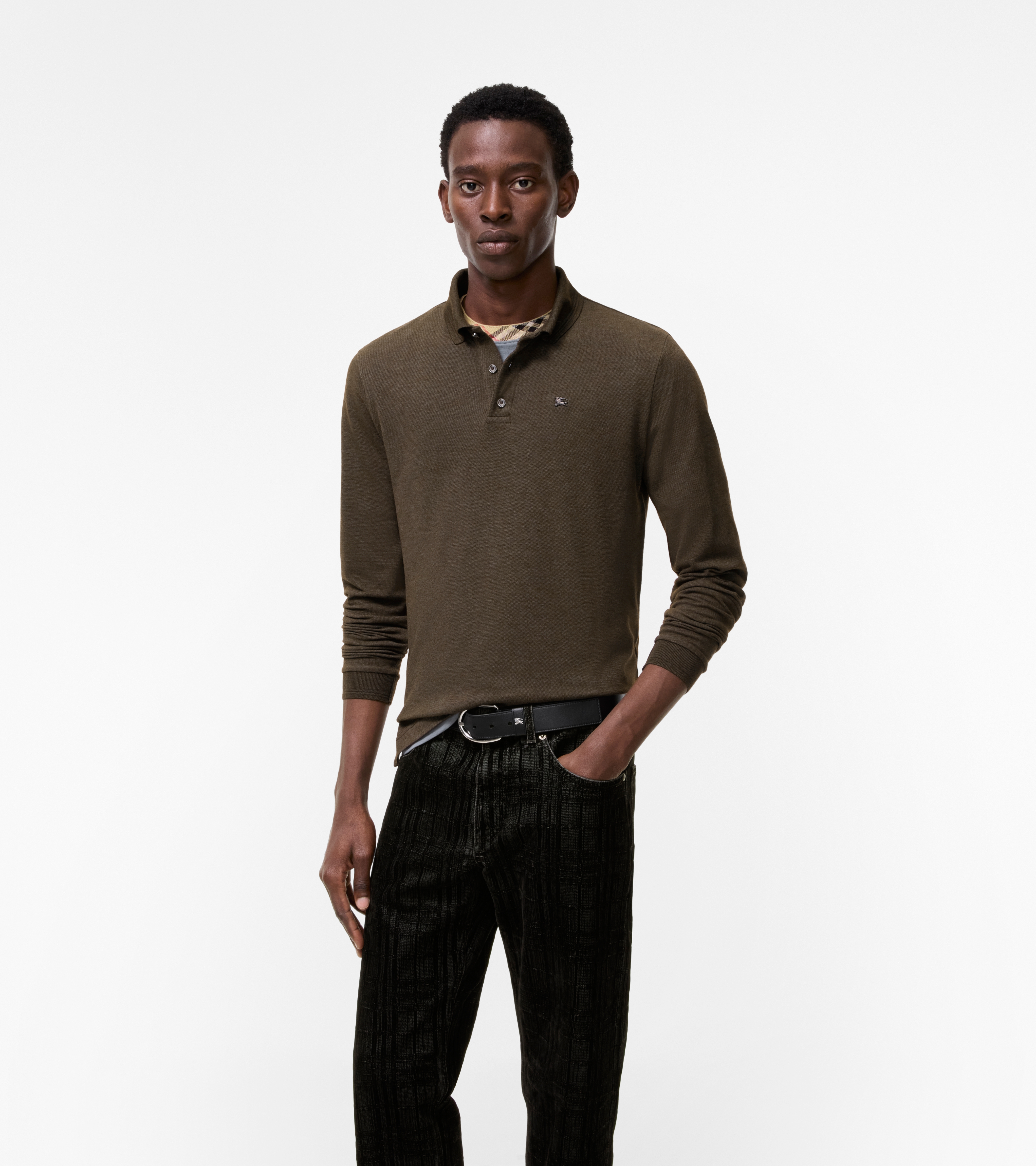 Long-sleeve Wool Cotton Polo Shirt — alternate view