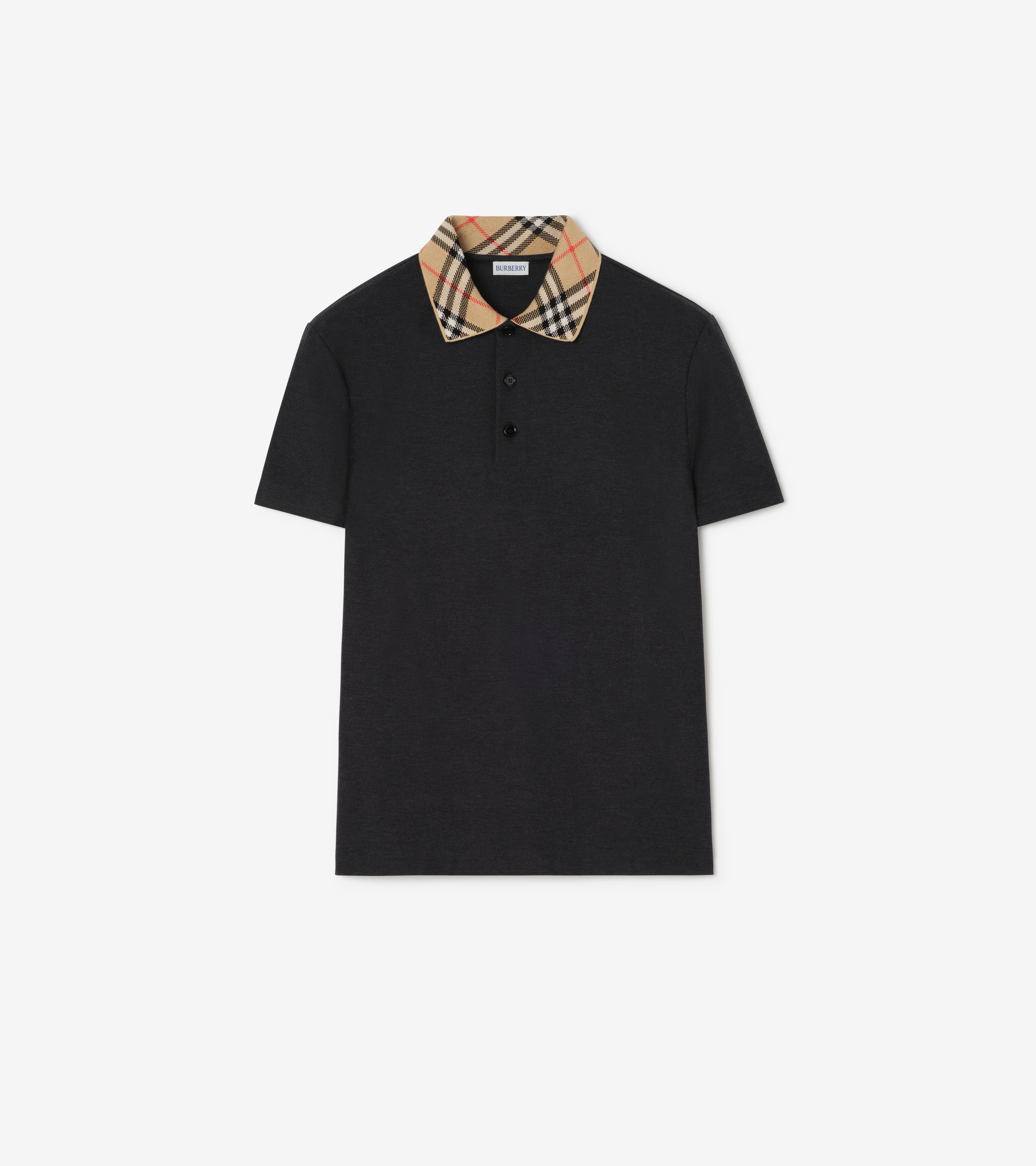 Check Collar Cotton Polo Shirt