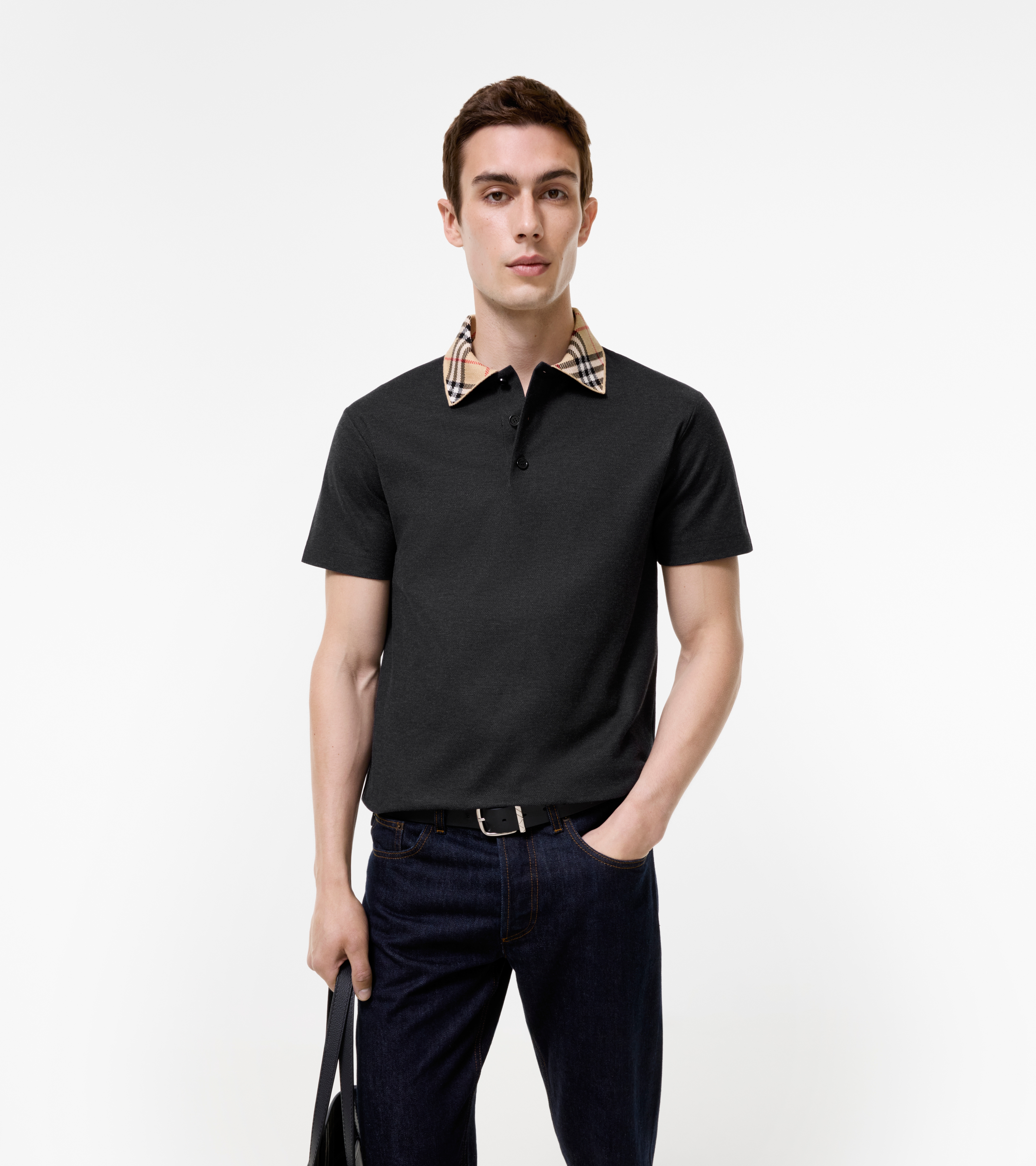 Check Collar Cotton Polo Shirt — alternate view