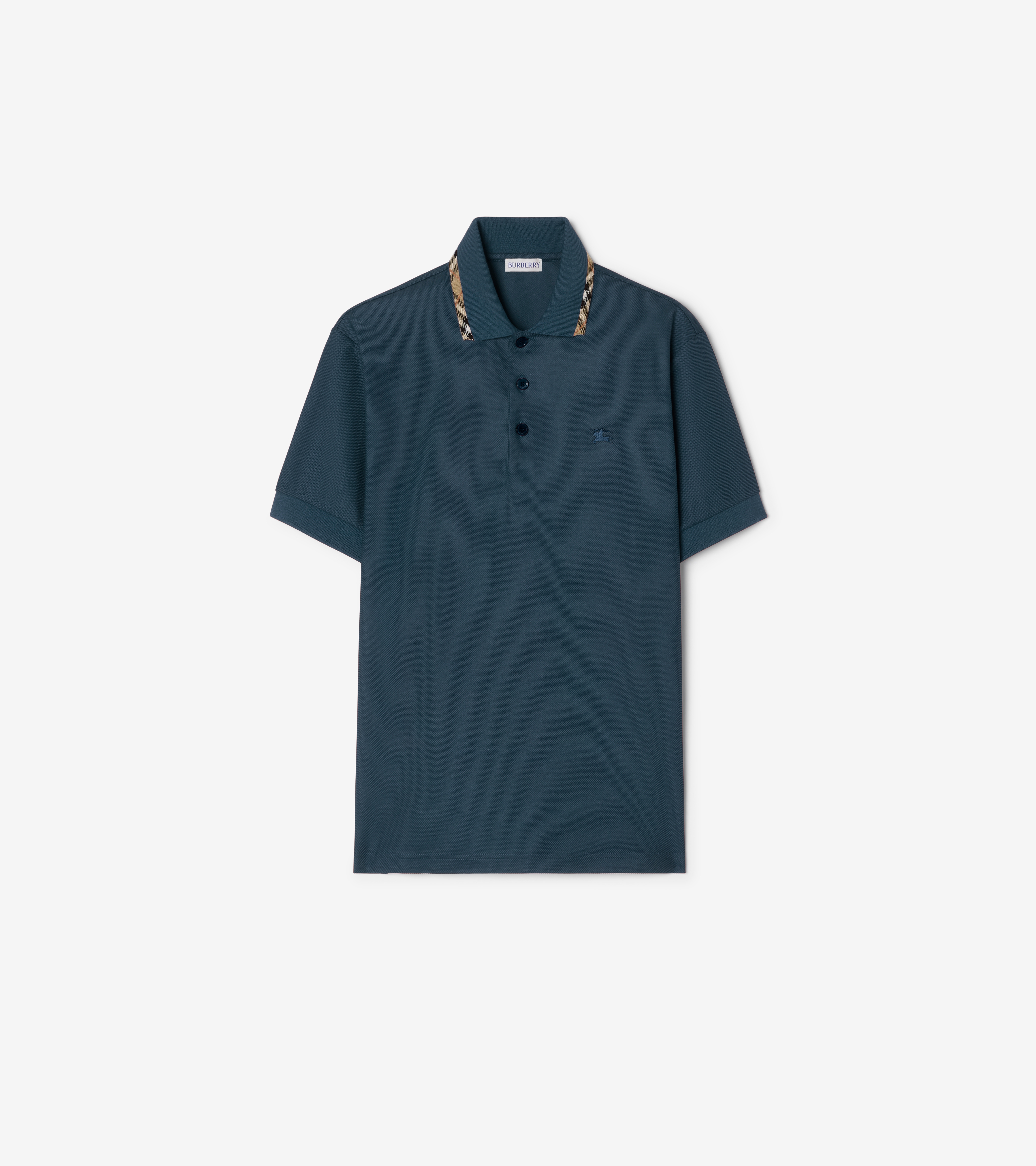 Check Trim Cotton Polo Shirt
