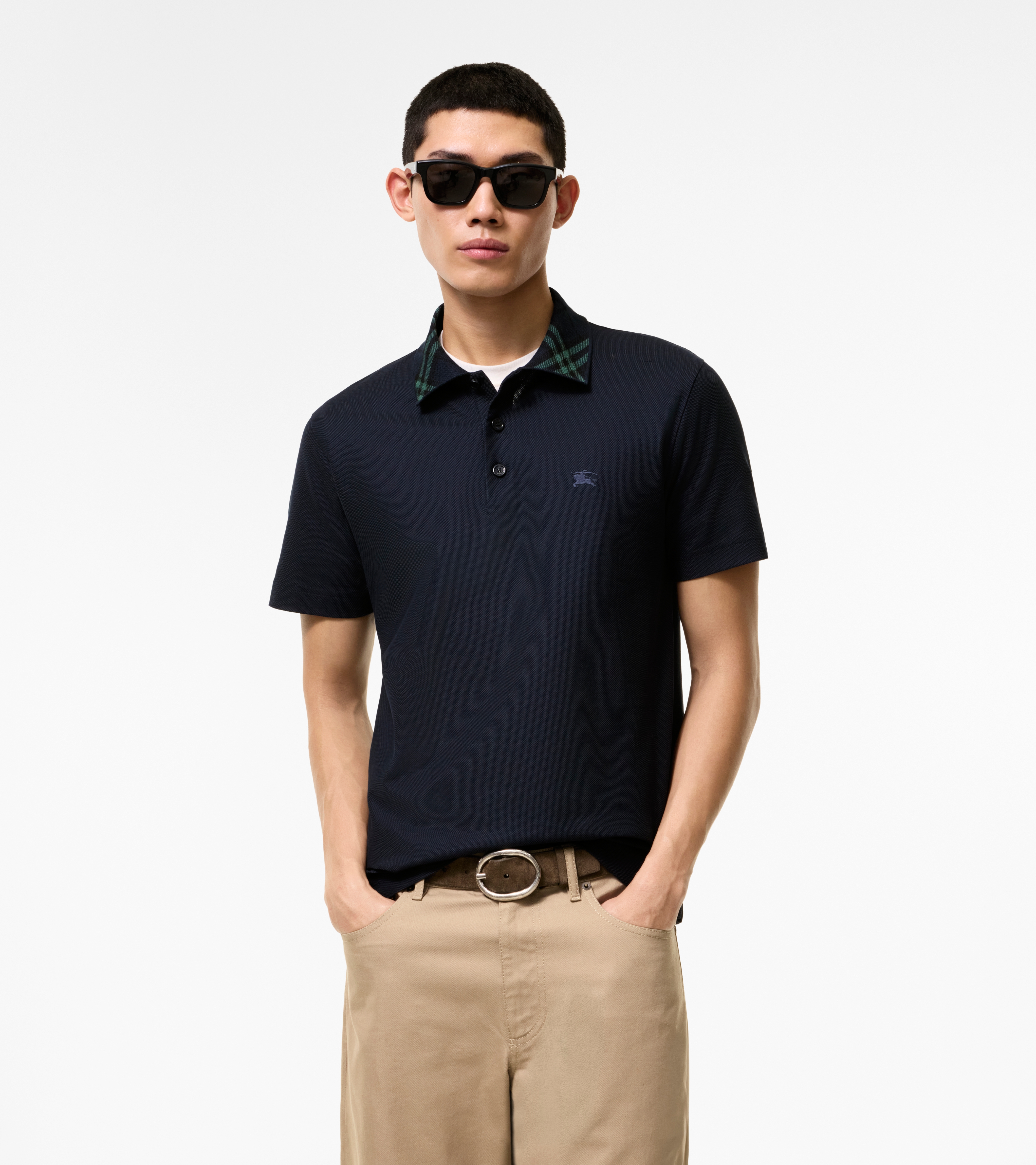 Check Collar Cotton Polo Shirt — alternate view